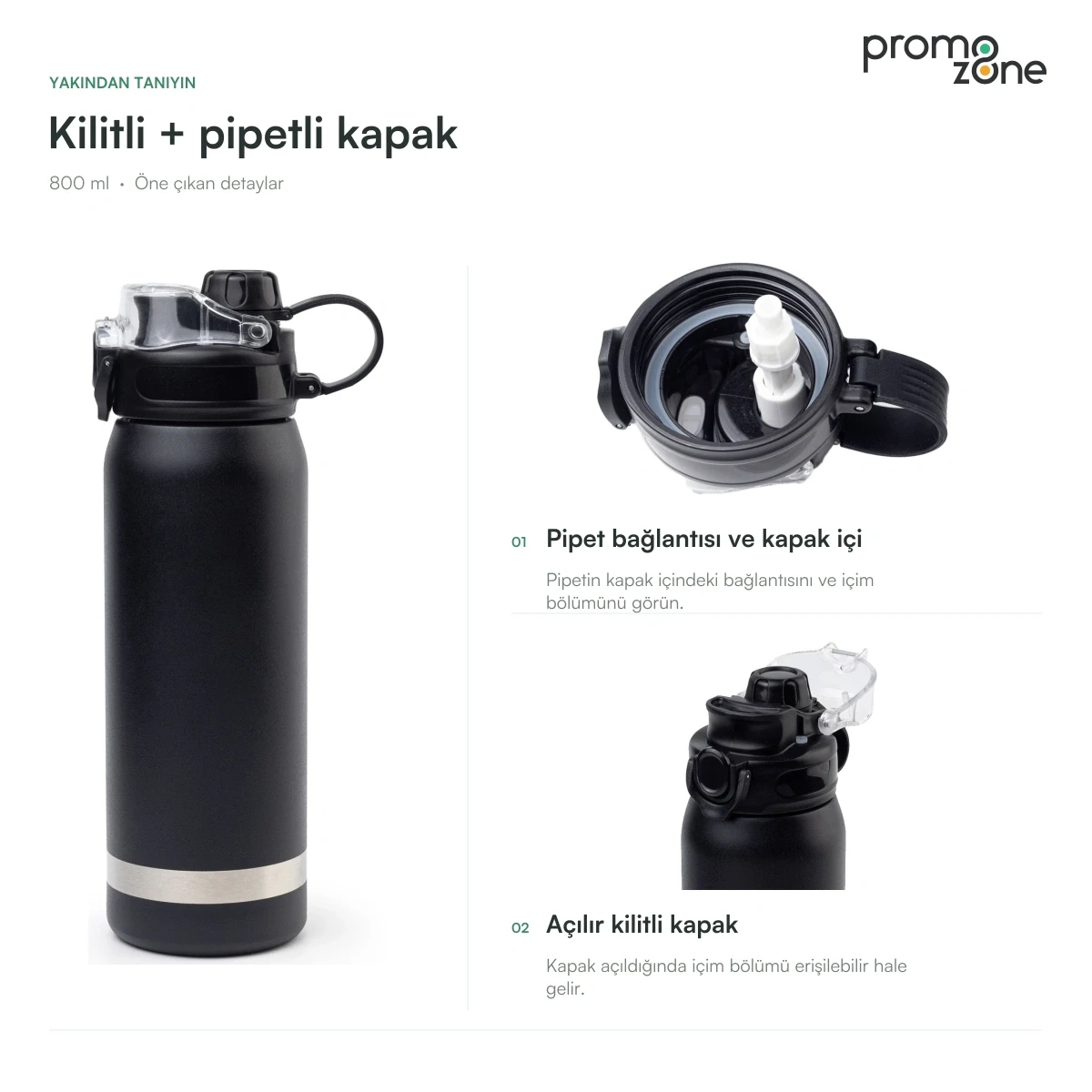 800 ml Kilitli Kapaklı Pipetli Termos