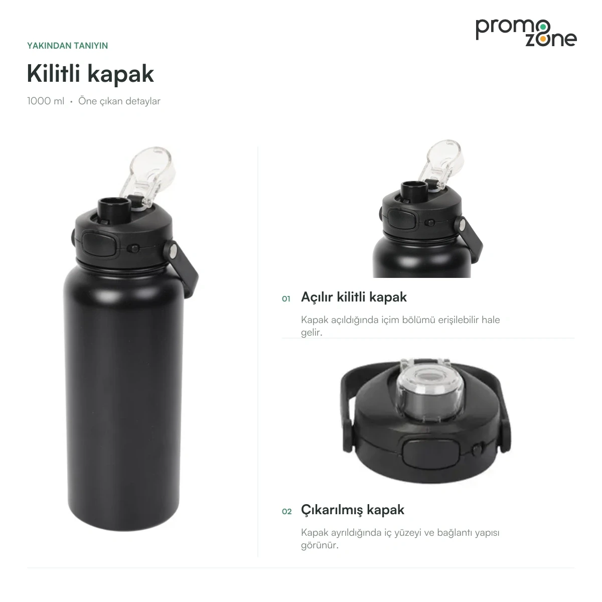 1000 ml Kilitli Kapaklı Termos