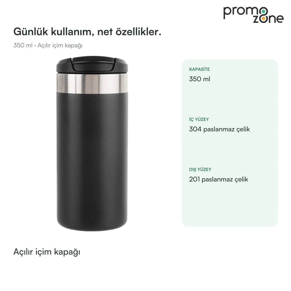 350 ml Açılır İçim Kapaklı Termos Bardak