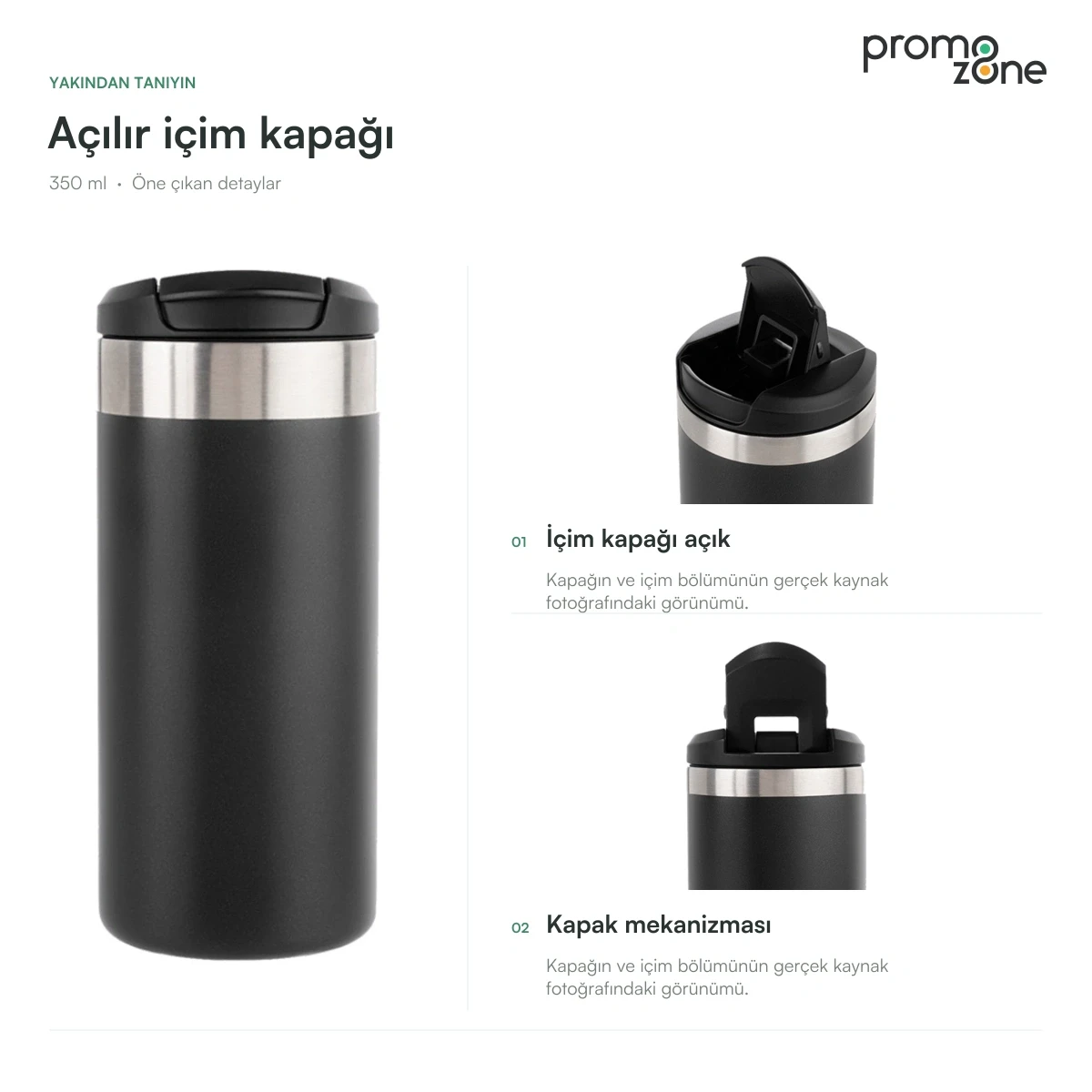 350 ml Açılır İçim Kapaklı Termos Bardak
