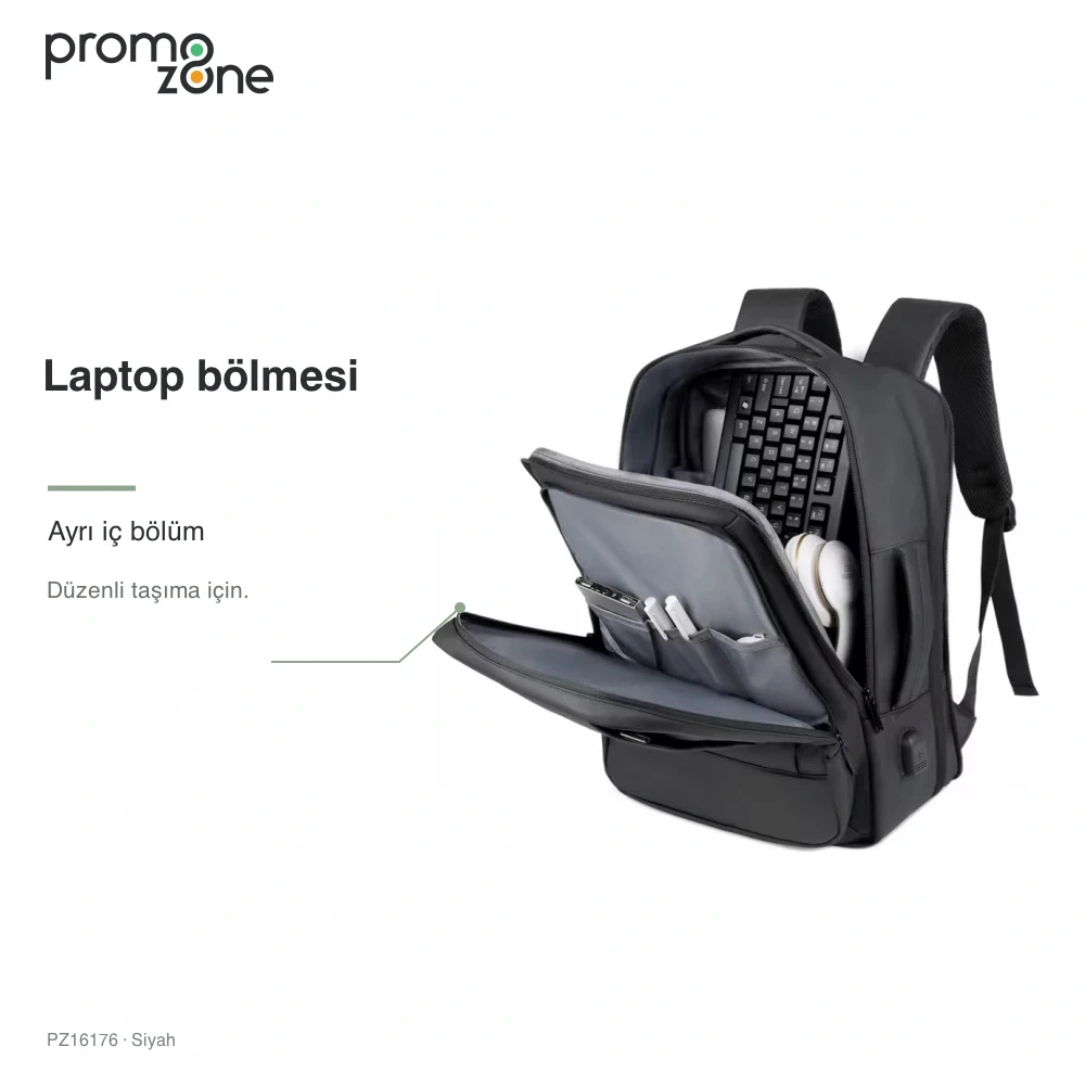 USB Bağlantılı Çok Gözlü Laptop Sırt Çantası