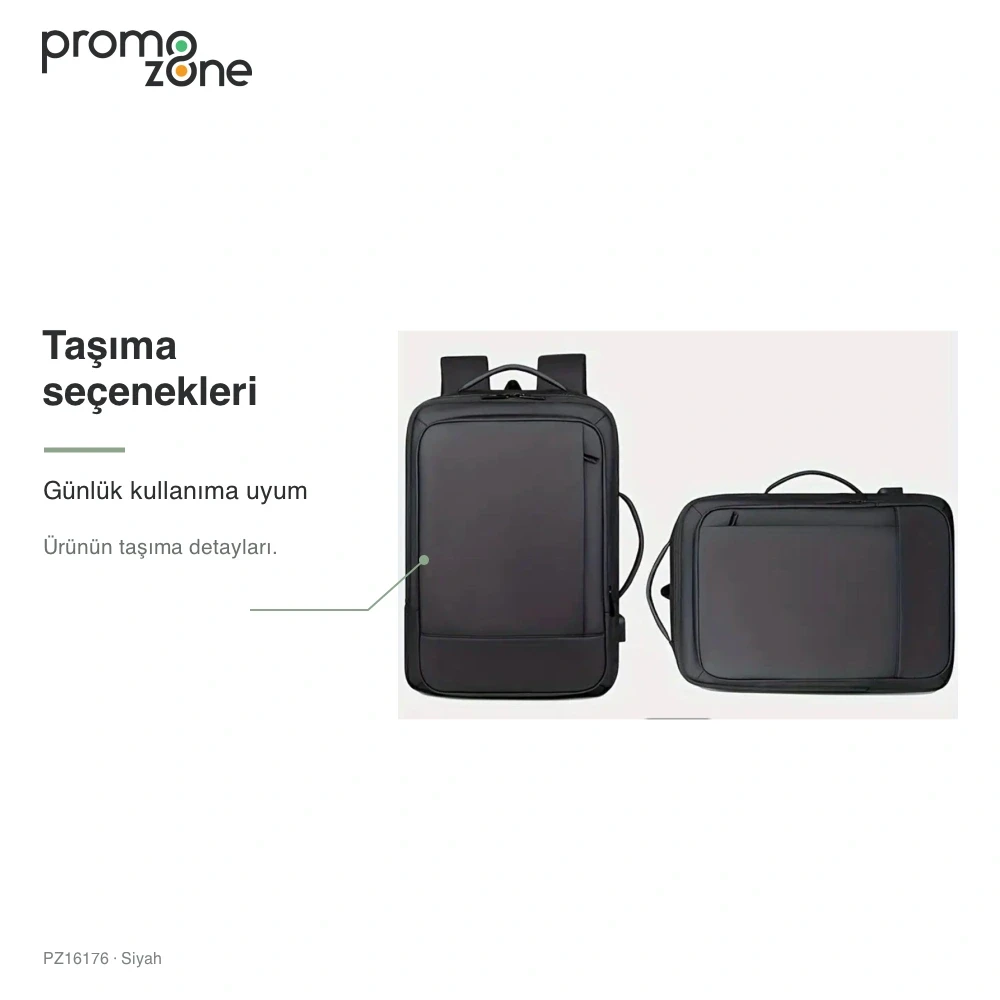 USB Bağlantılı Çok Gözlü Laptop Sırt Çantası