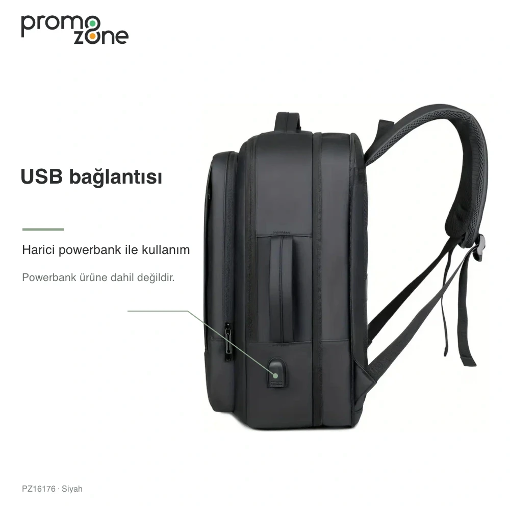 USB Bağlantılı Çok Gözlü Laptop Sırt Çantası