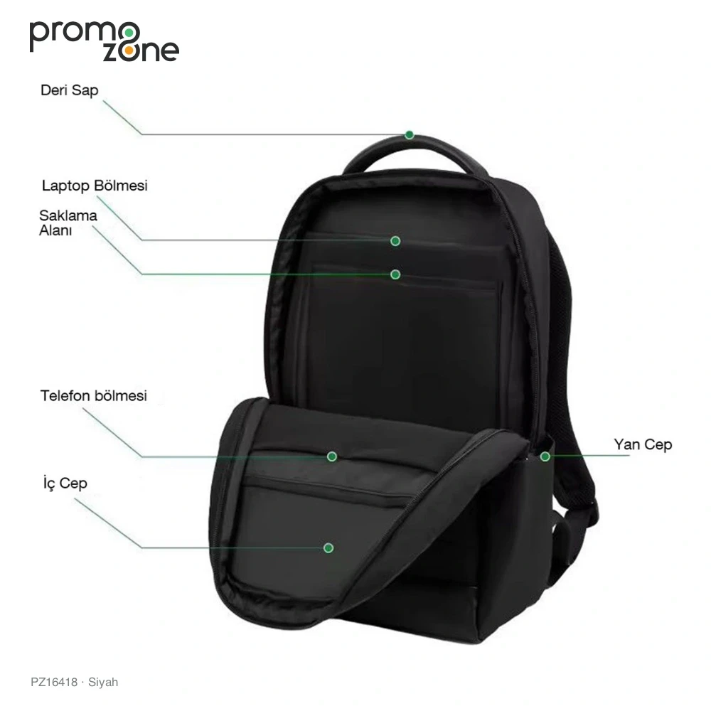 17 İnç Laptop Bölmeli İş Sırt Çantası Promozone