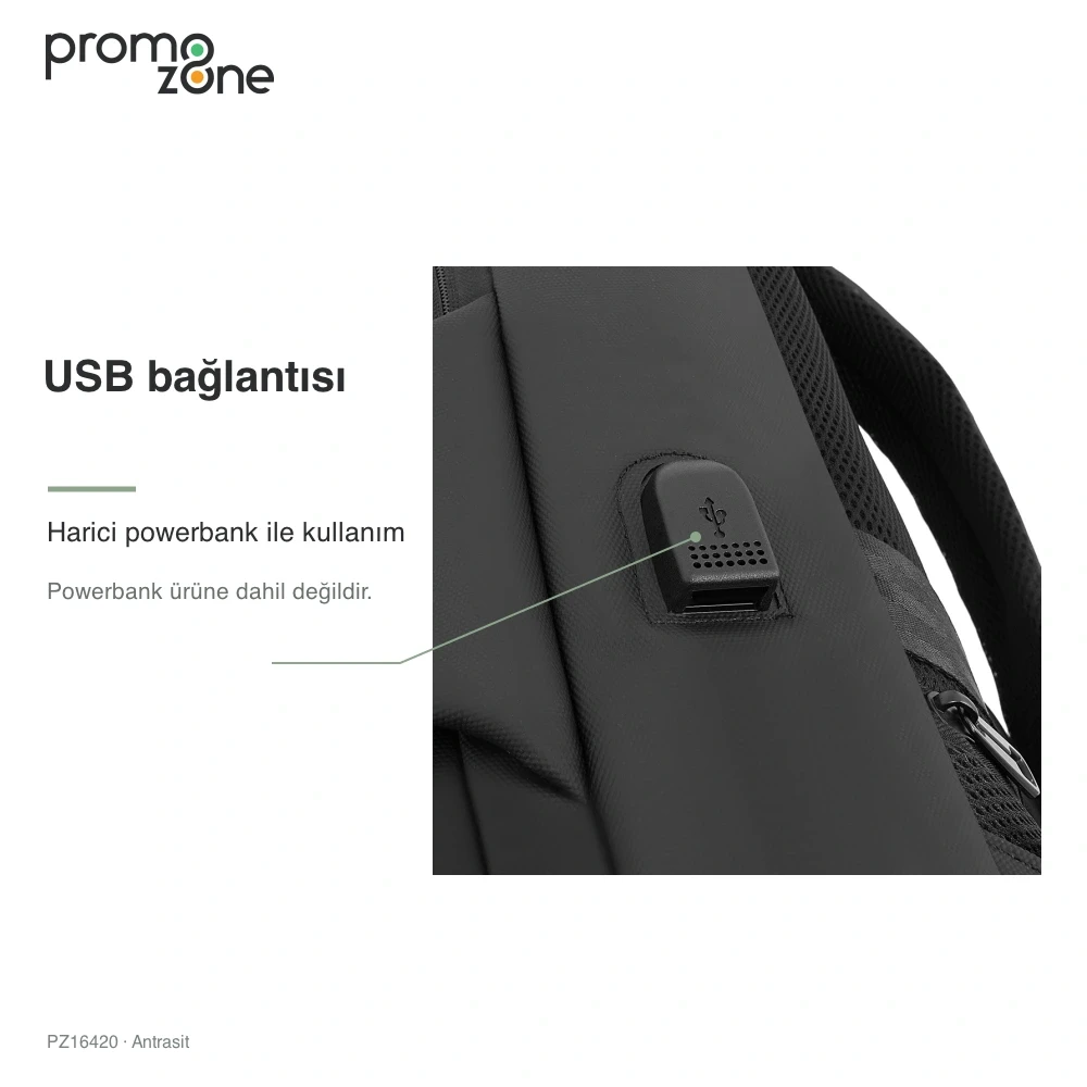 USB Bağlantılı Arka Cepli İş Sırt Çantası Promozone