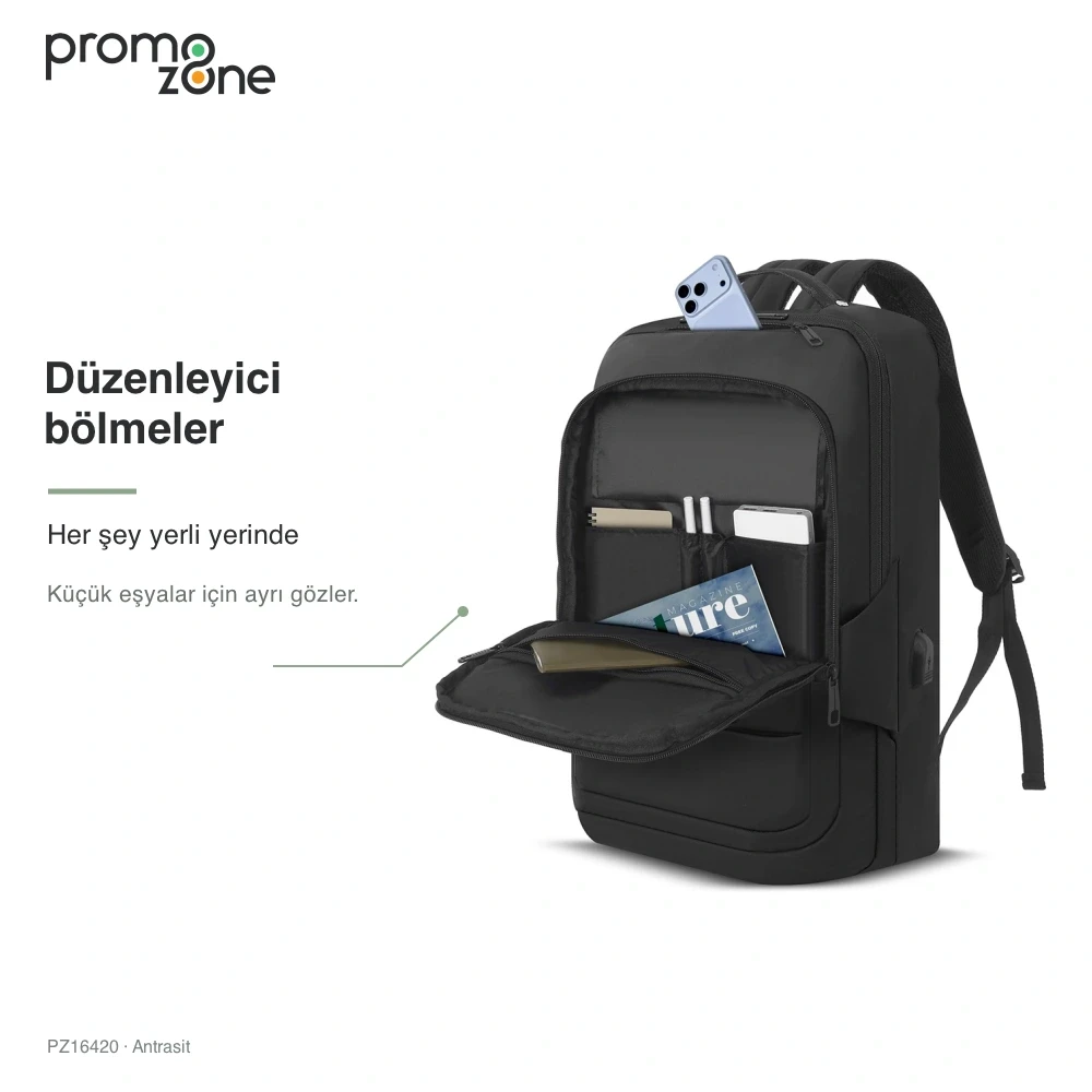 USB Bağlantılı Arka Cepli İş Sırt Çantası Promozone