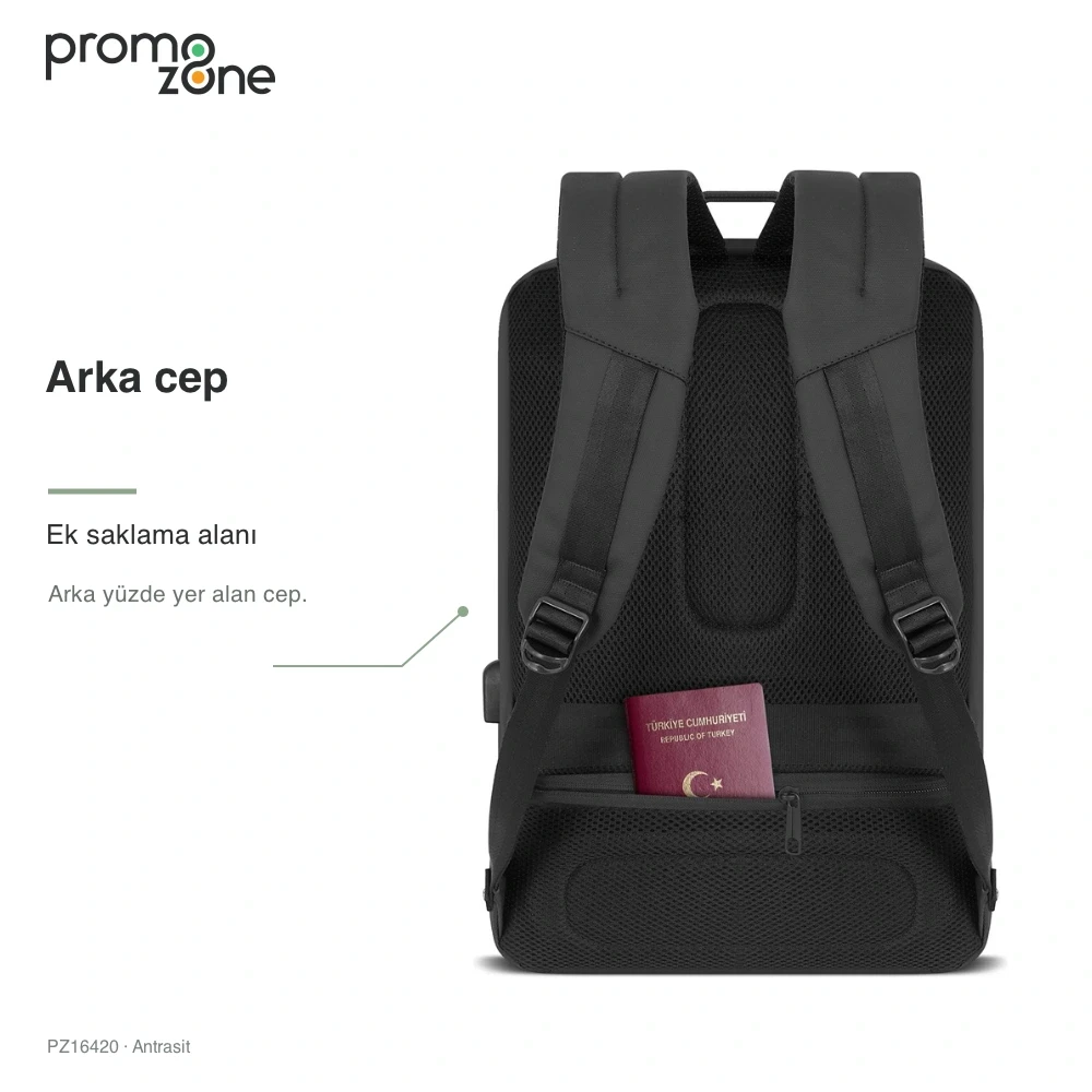 USB Bağlantılı Arka Cepli İş Sırt Çantası Promozone
