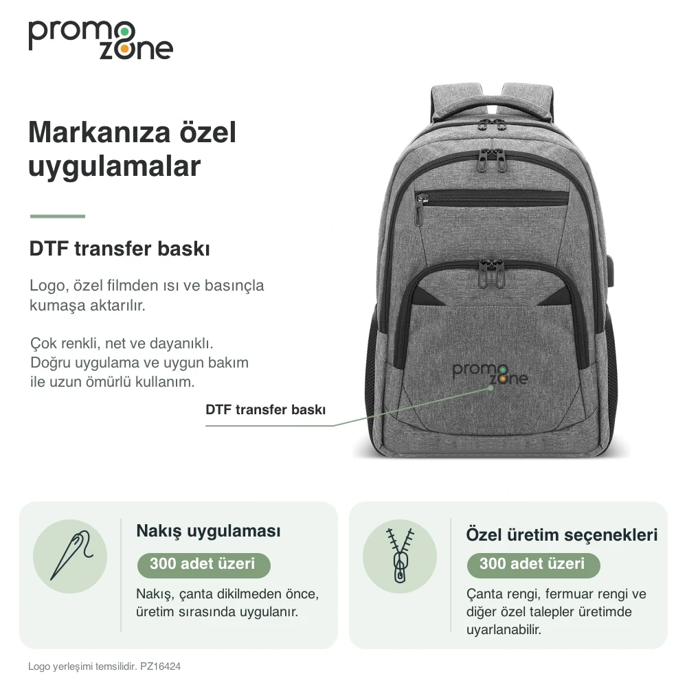USB Bağlantılı Arka Cepli Laptop Sırt Çantası Promozone