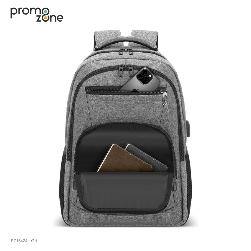 USB Bağlantılı Arka Cepli Laptop Sırt Çantası Promozone