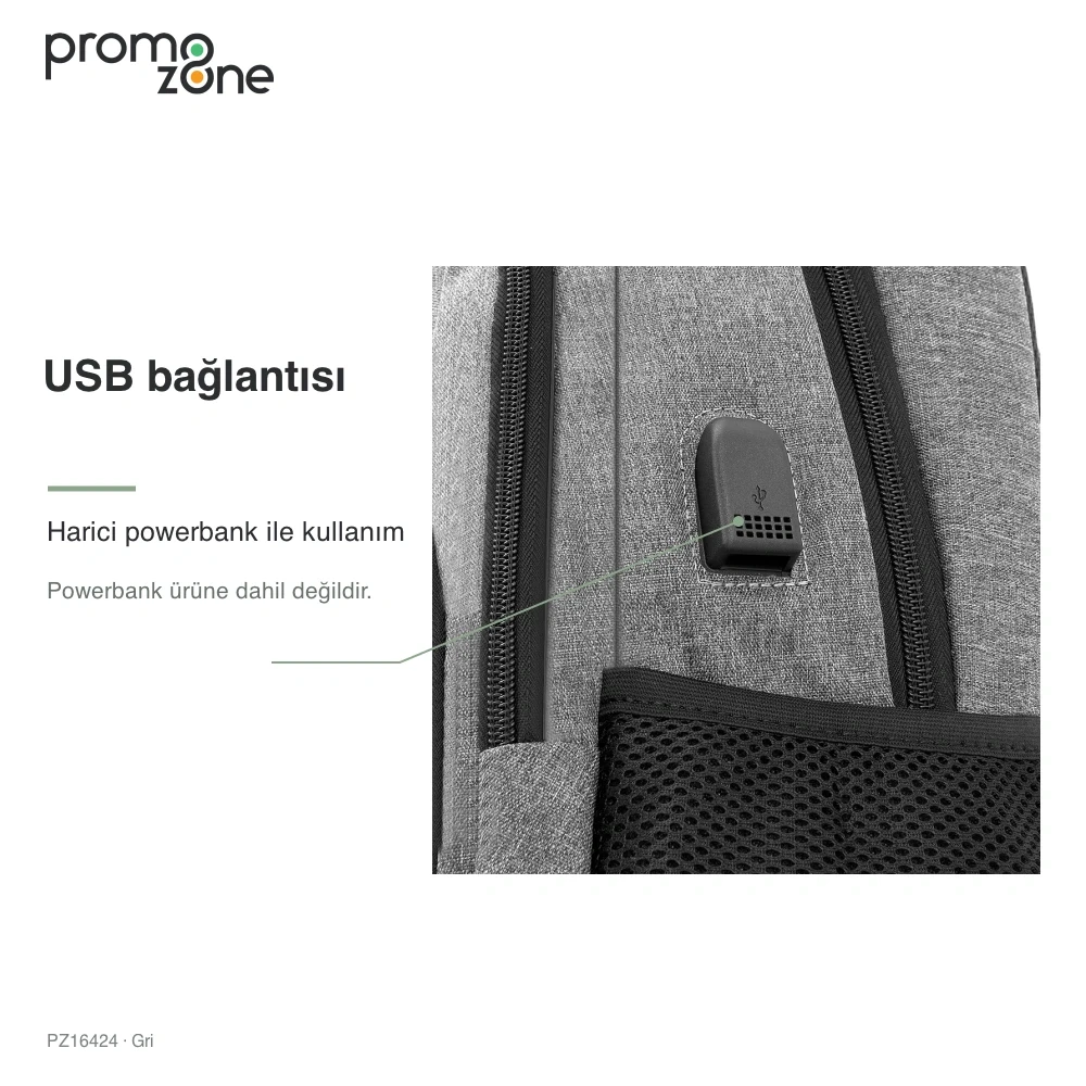 USB Bağlantılı Arka Cepli Laptop Sırt Çantası Promozone
