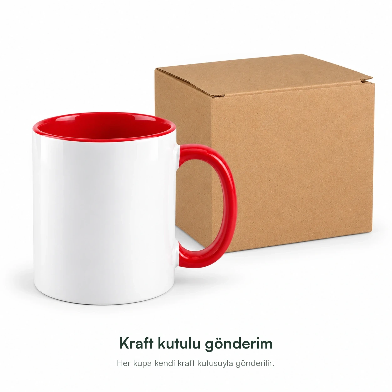 Süblimasyon Porselen Kulpu ve İçi Renkli Kupa - Kutulu