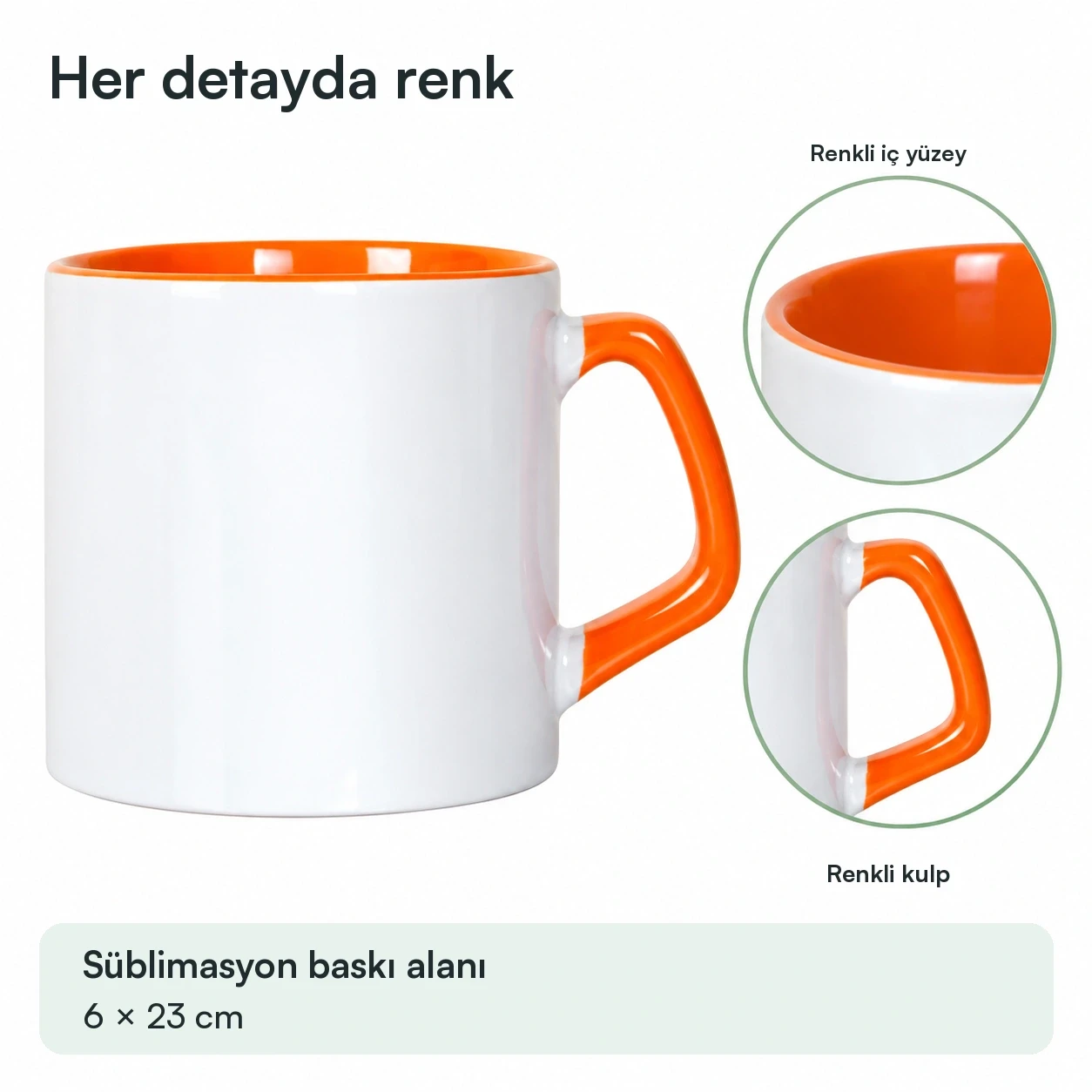 Süblimasyon Porselen Afilli Kulbu ve İçi Renkli  Kupa Bardak Kutulu - Logo Baskılı