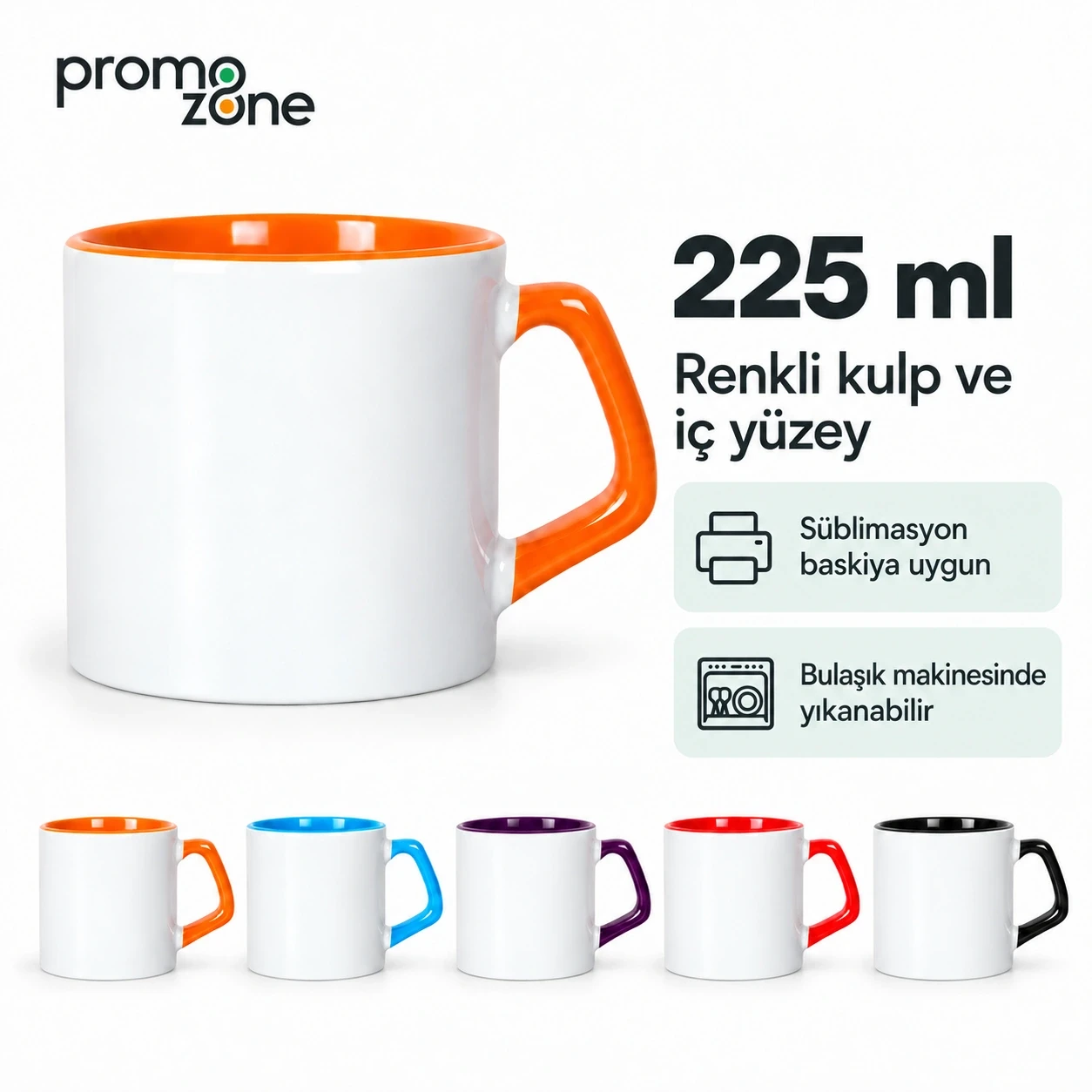 Süblimasyon Porselen Afilli Kulbu ve İçi Renkli  Kupa Bardak Kutulu - Logo Baskılı