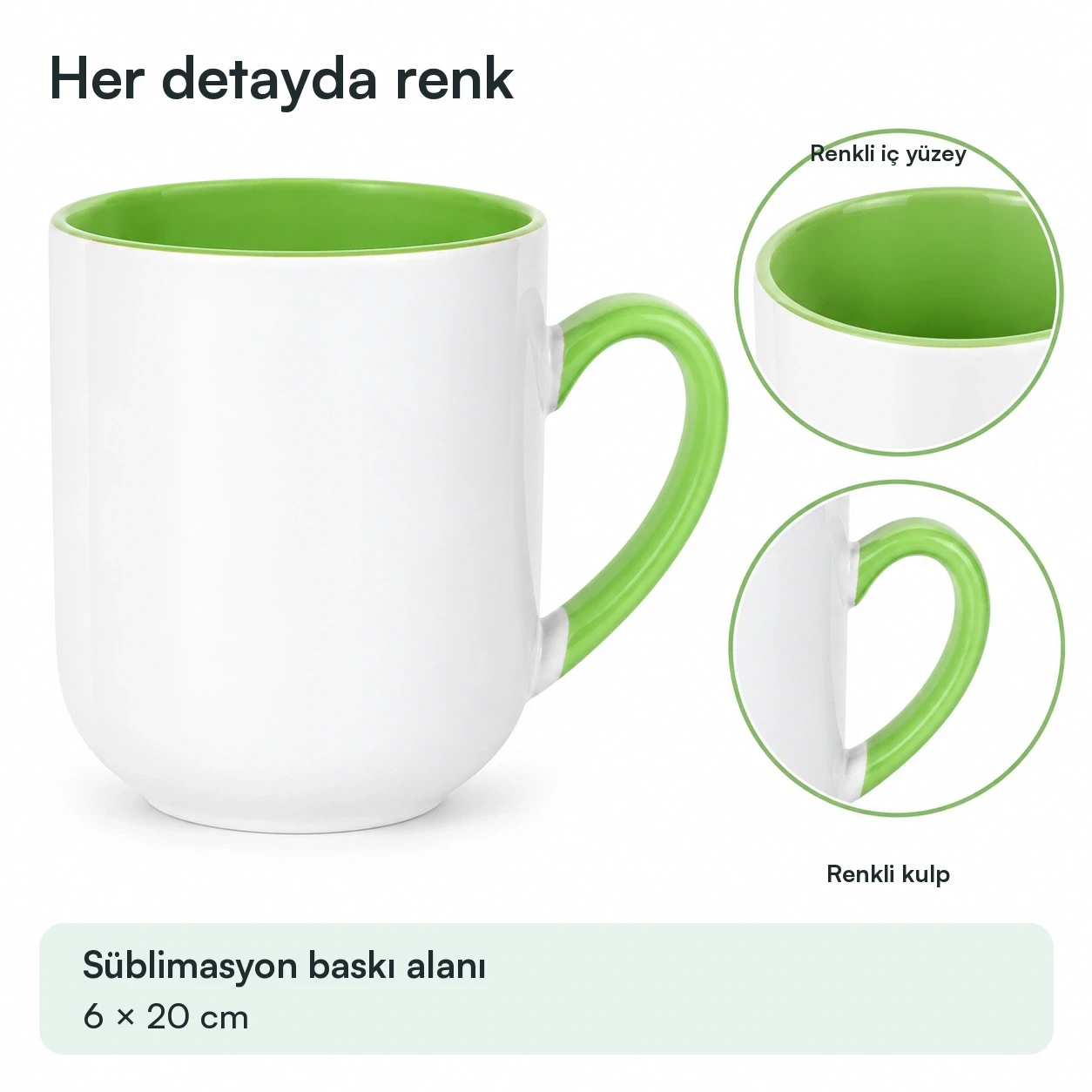 Süblimasyon Porselen Kulbu ve İçi Renkli Kupa Bardak Kutulu - Logo Baskılı Promozone