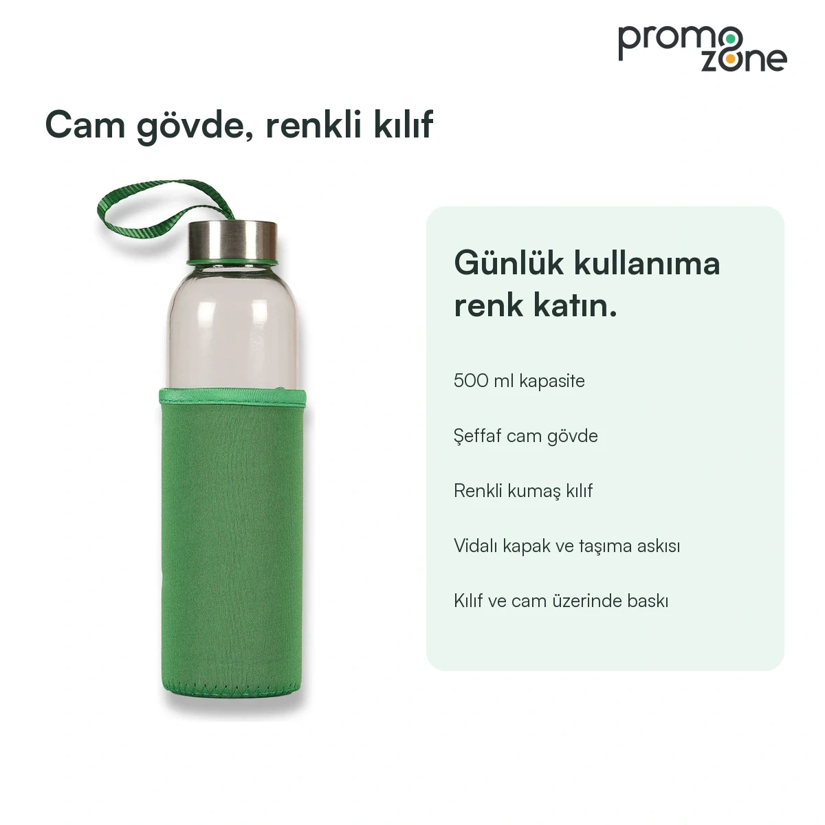 500ml Renkli Kılıflı Cam Matara