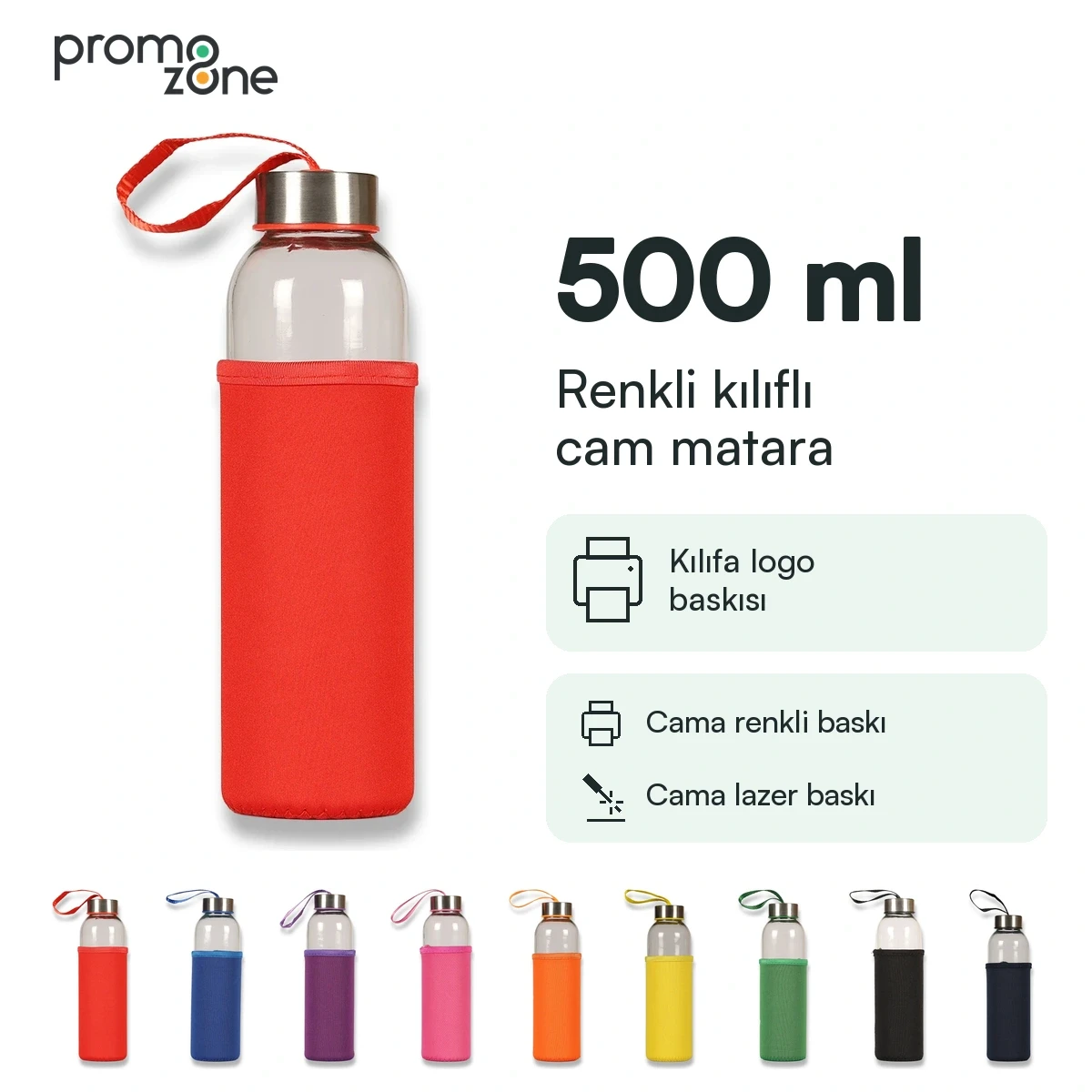 500ml Renkli Kılıflı Cam Matara