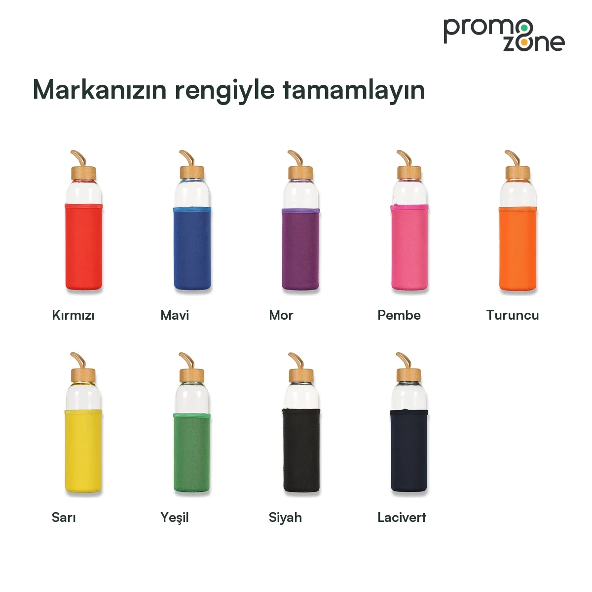 500ml Bambu Kapaklı ve Renkli Kılıflı Cam Su Şişesi