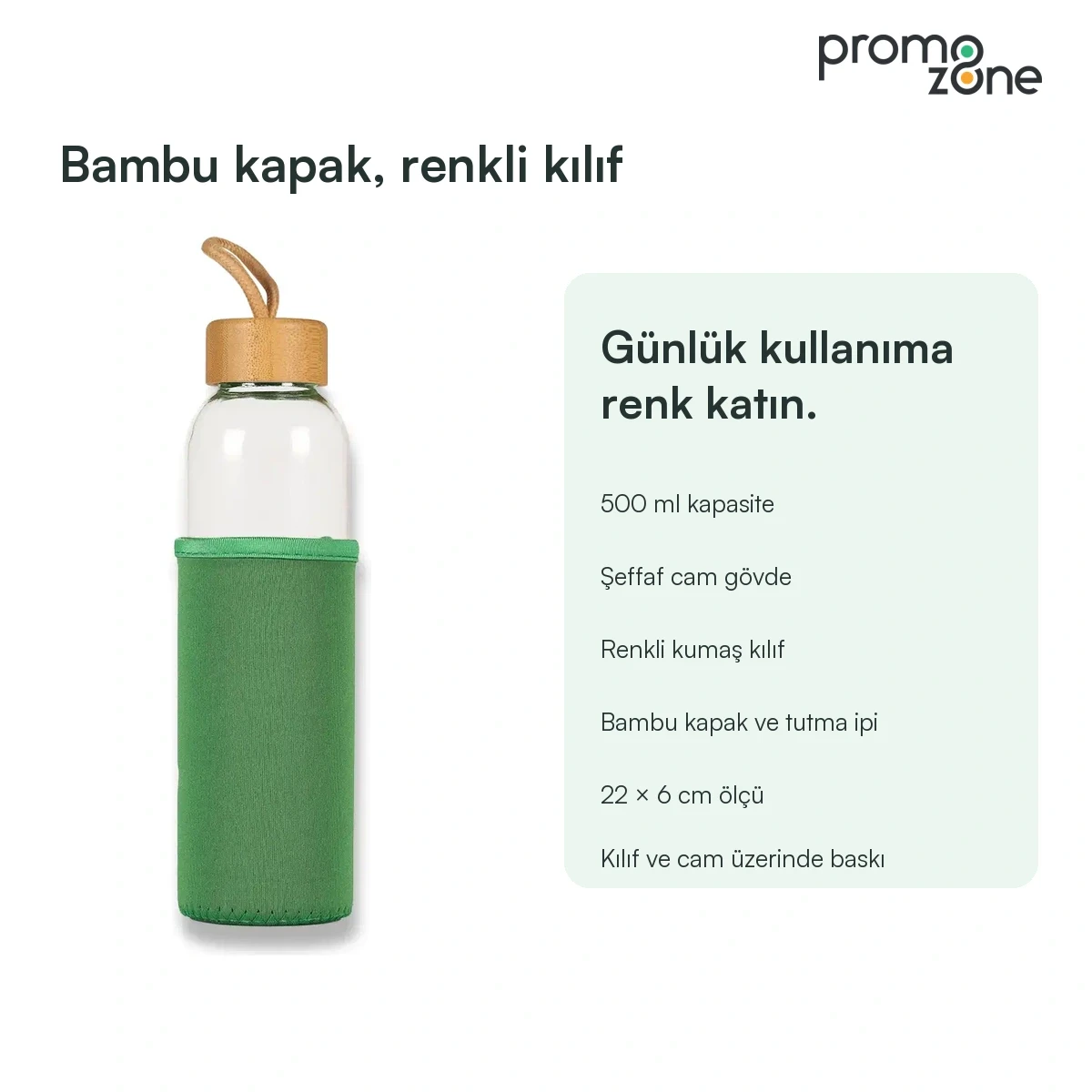 500ml Bambu Kapaklı ve Renkli Kılıflı Cam Su Şişesi