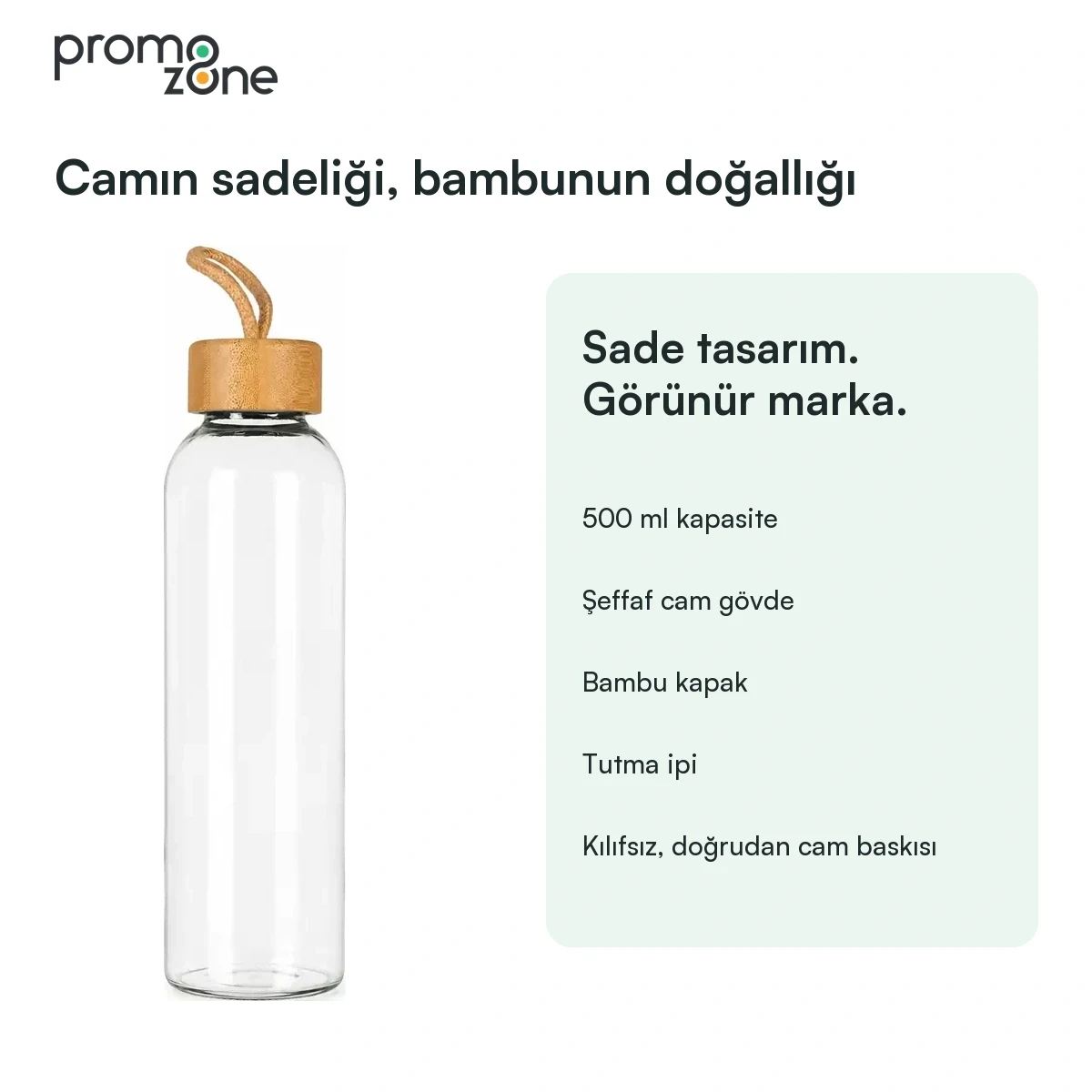 500 ml Bambu Kapaklı Kılıfsız Su Şişesi