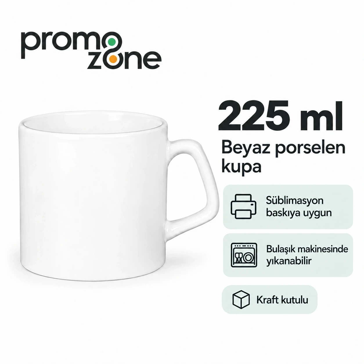 Porselen Süblimasyon Kısa Promosyon Kupa Bardak - Kutulu