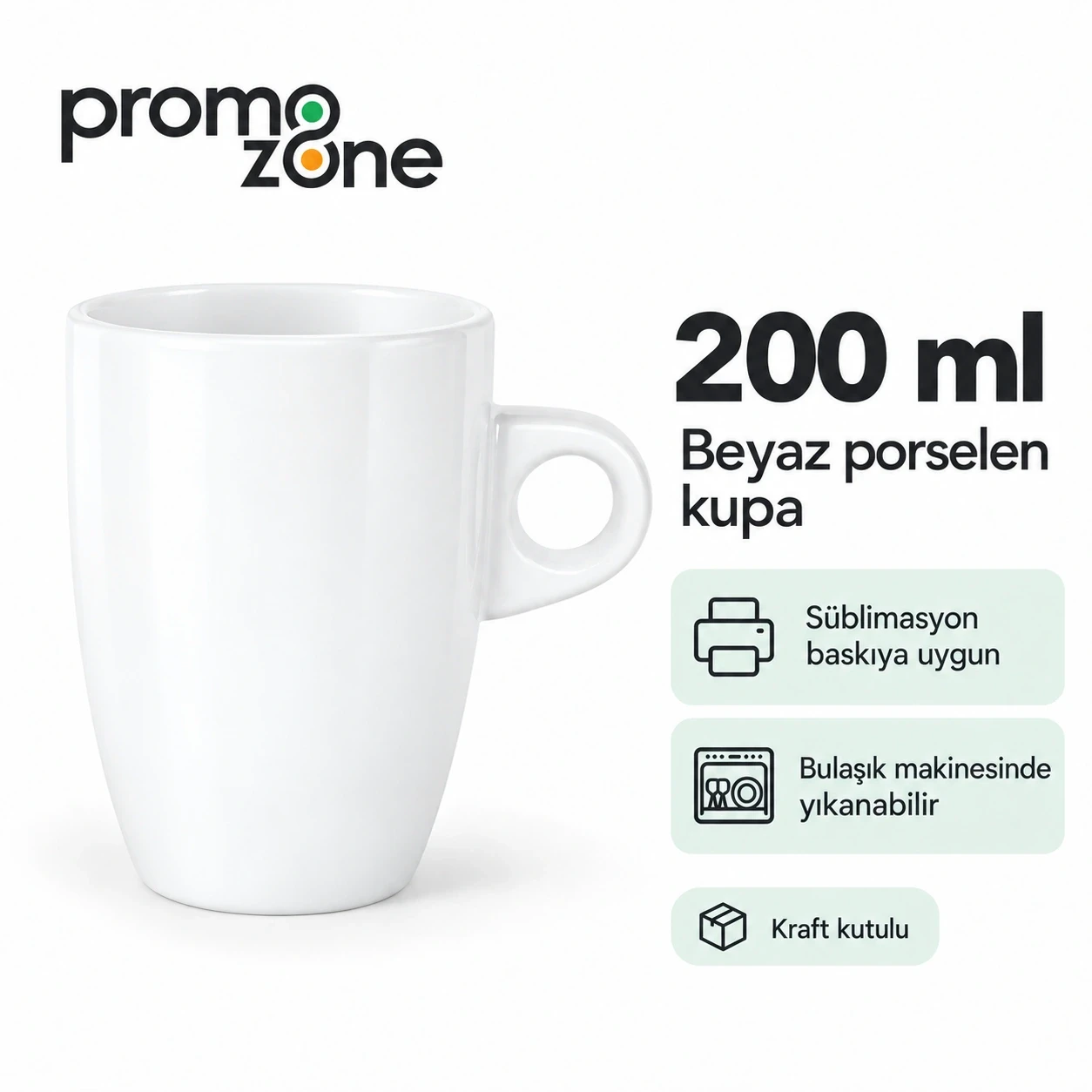 Süblimasyon Porselen Beyaz Latte Promosyon Kupa Bardak - Kutulu