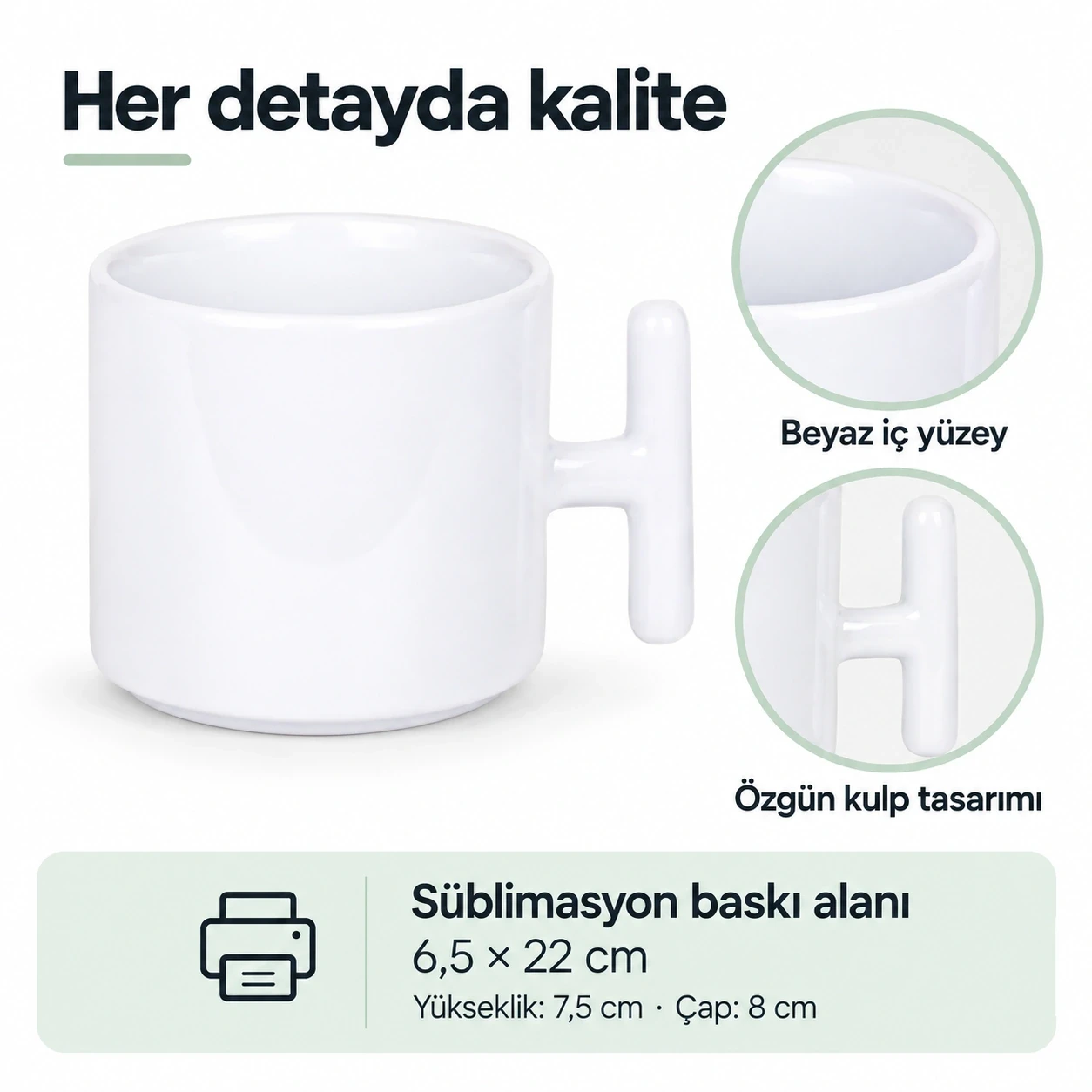 Süblimasyon Porselen Beyaz T Kupa Bardak - Kutulu