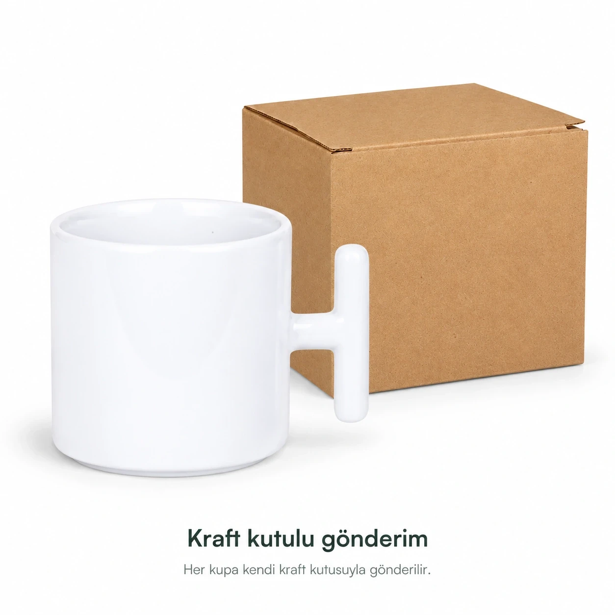 Süblimasyon Porselen Beyaz T Kupa Bardak - Kutulu