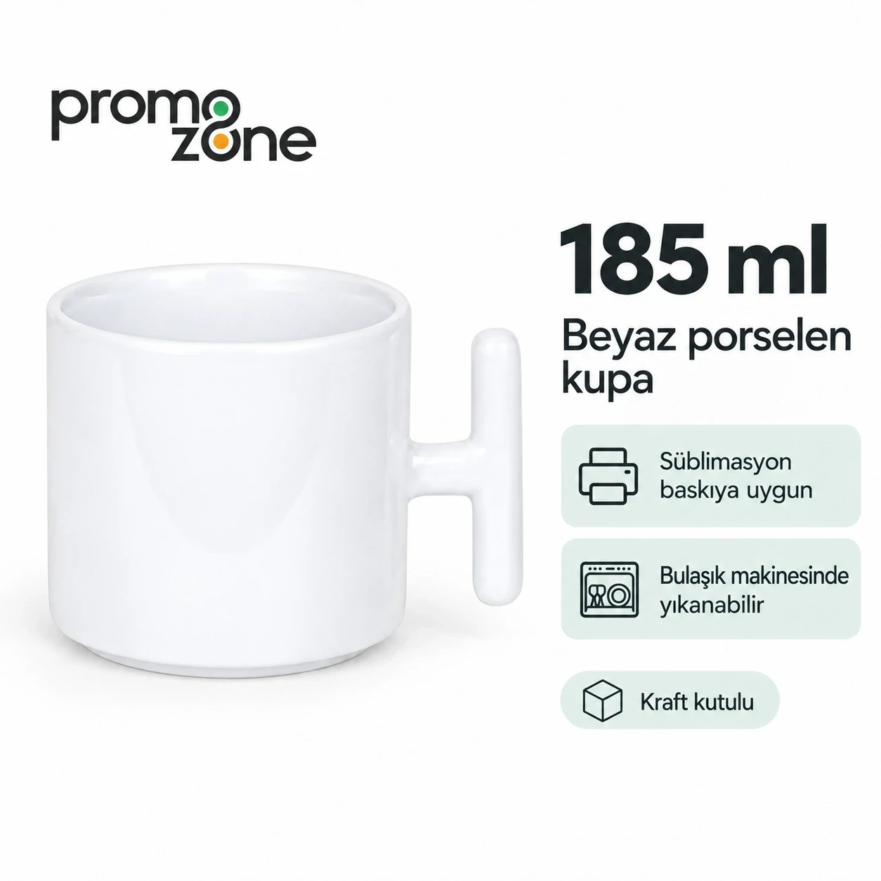 Süblimasyon Porselen Beyaz T Kupa Bardak - Kutulu