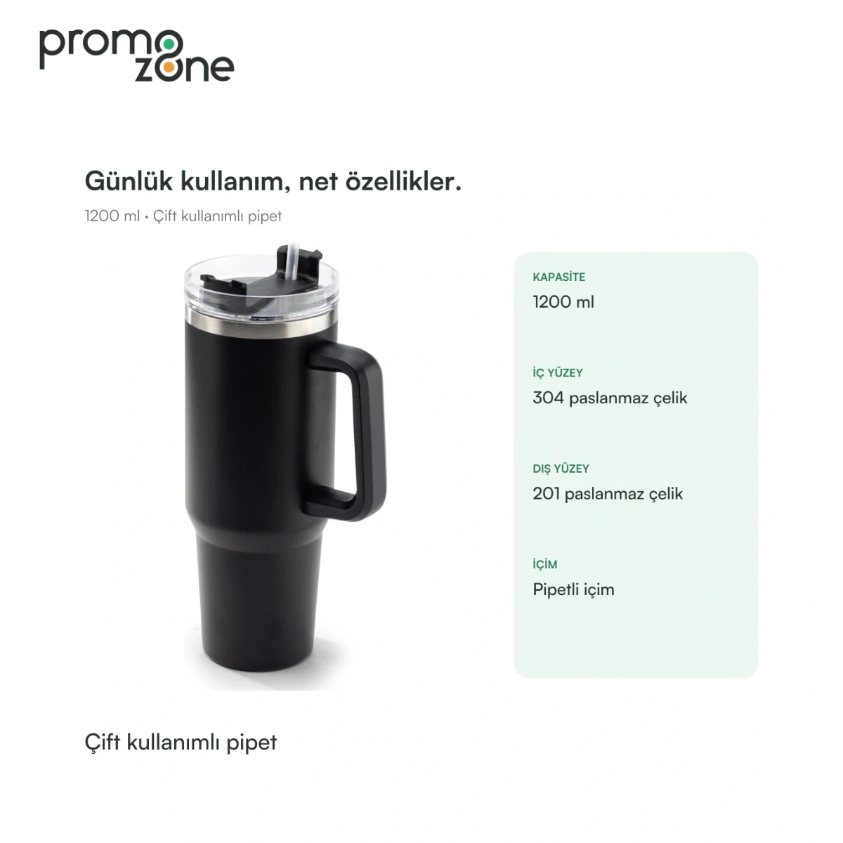 1200 ml Çift İçim Kapaklı Pipetli Termos