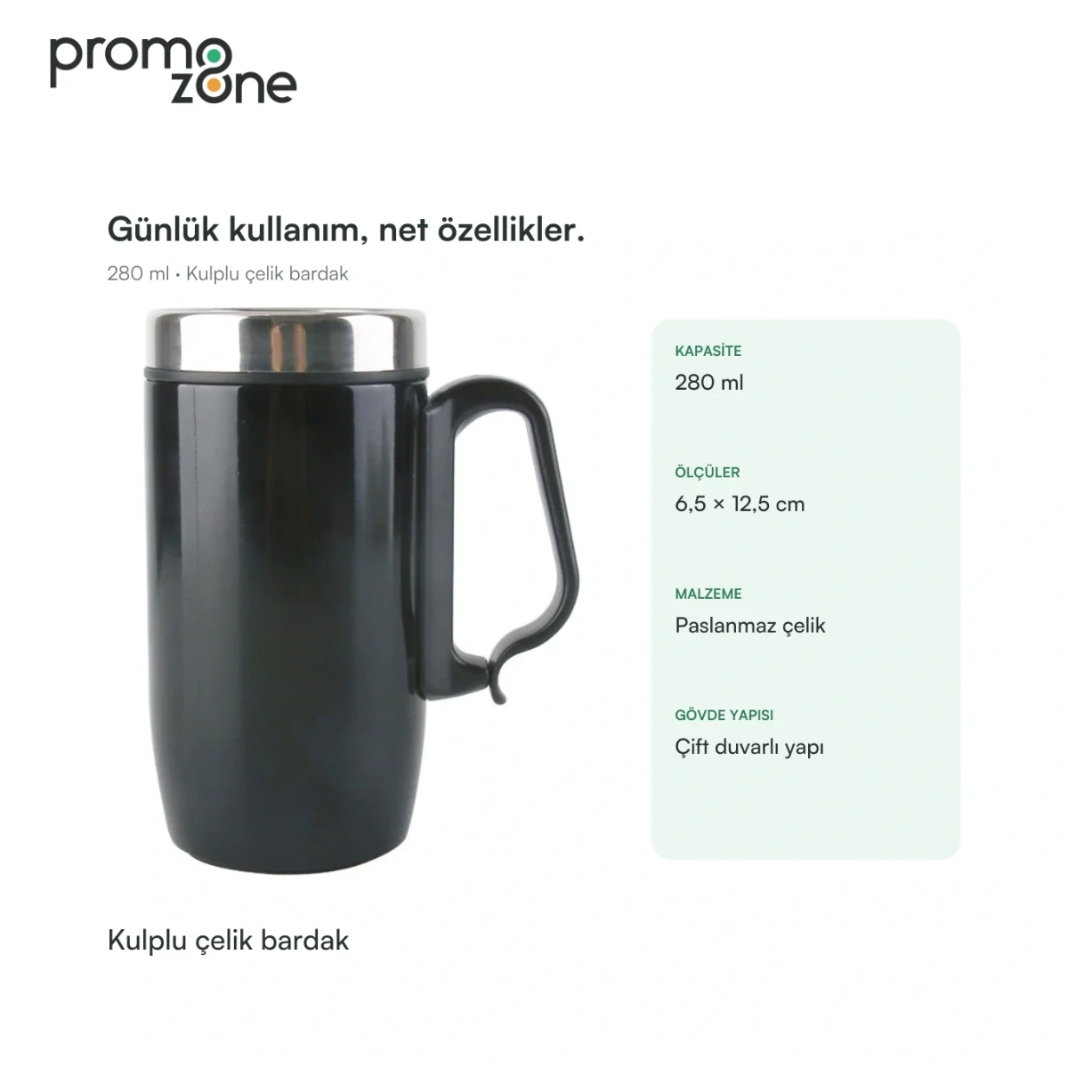 280 ml Kulplu Paslanmaz Çelik Termos Bardak Promozone