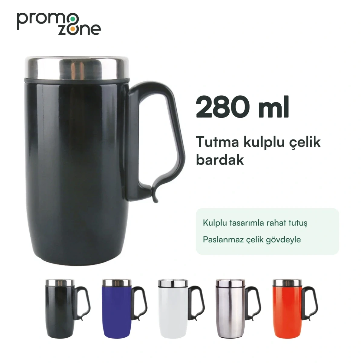 280 ml Kulplu Paslanmaz Çelik Termos Bardak Promozone