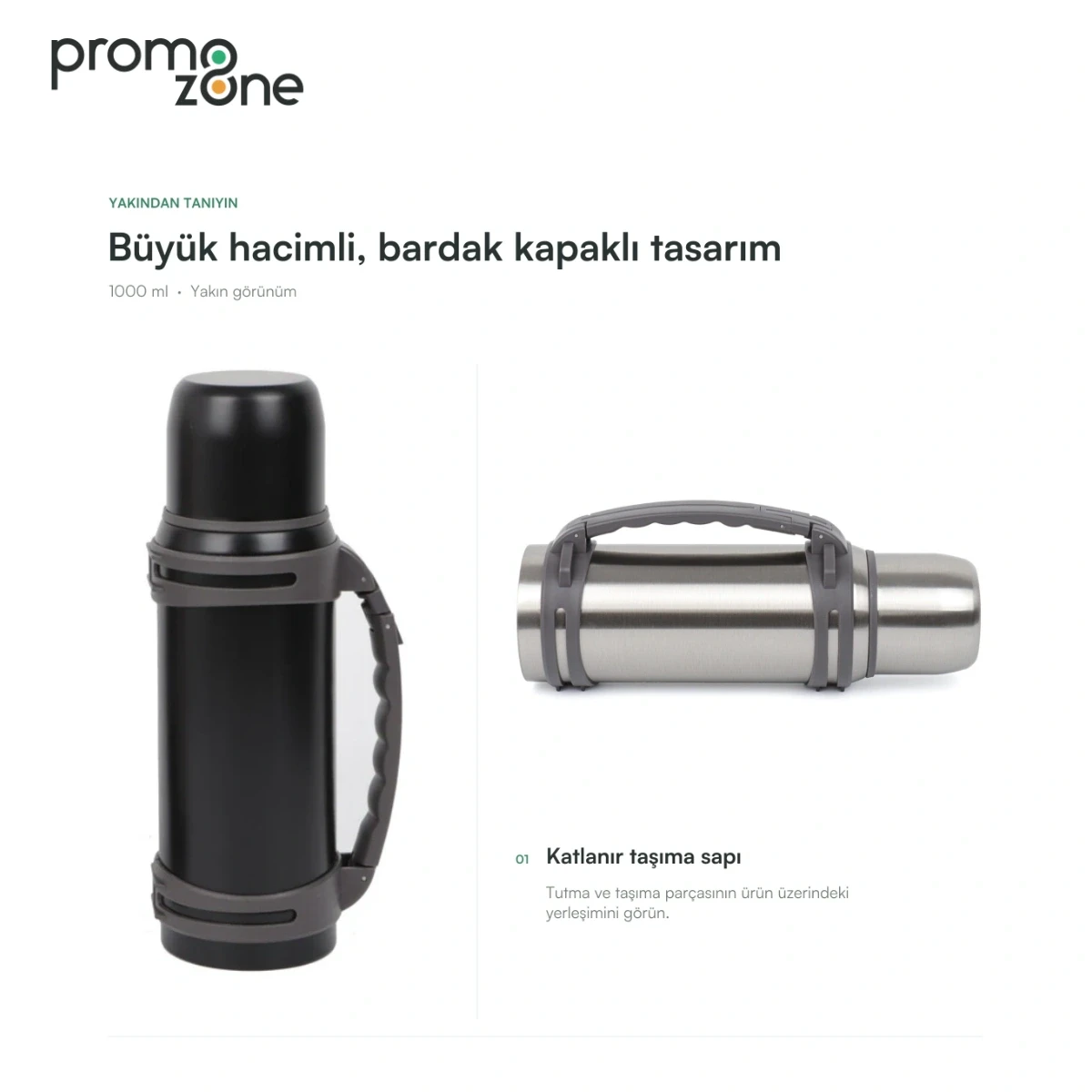 1000 ml Büyük Hacimli Bardak Kapaklı Termos