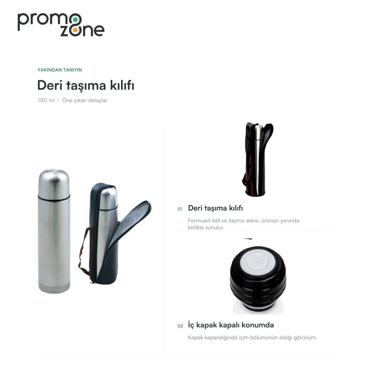 750 ml Deri Taşıma Kılıflı Termos