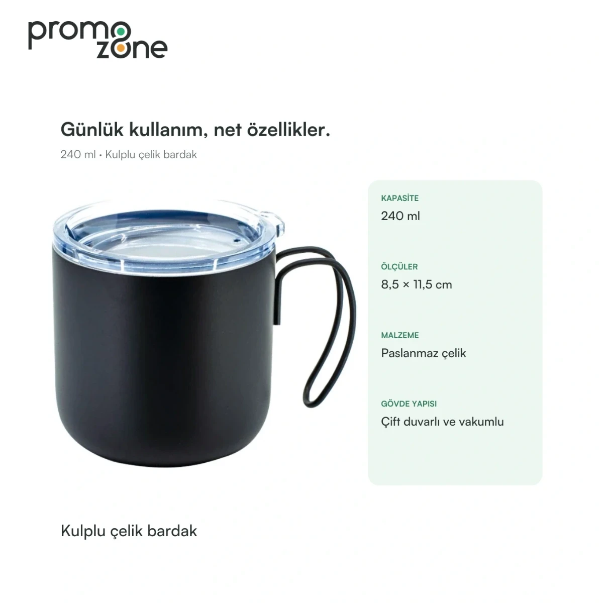 240 ml Kulplu Paslanmaz Çelik Bardak