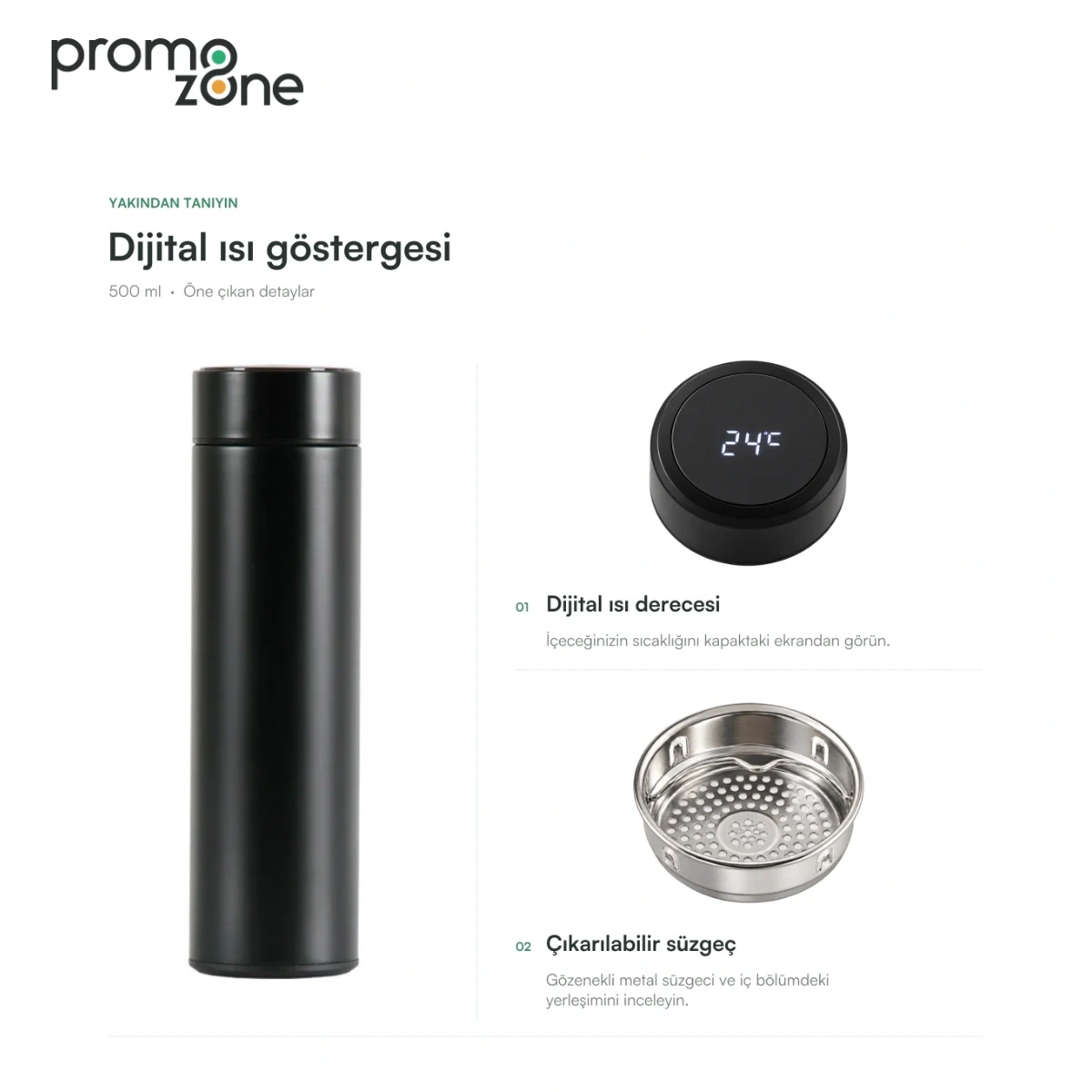 500 ml Dijital Sıcaklık Göstergeli Termos
