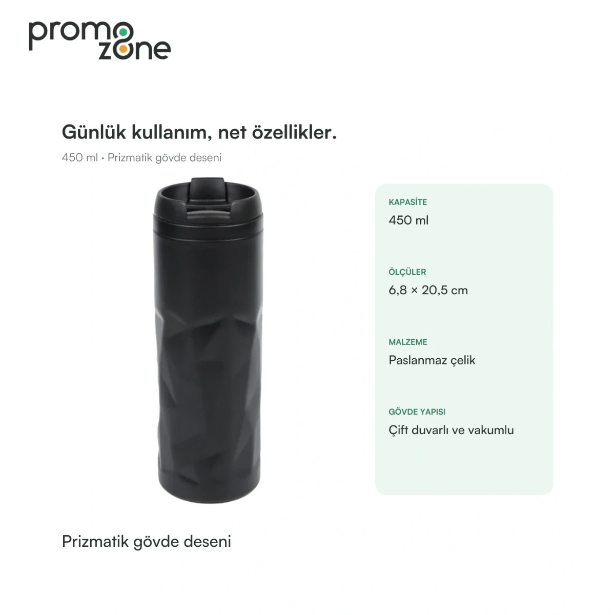 450 ml Prizmatik Gövde Desenli Termos