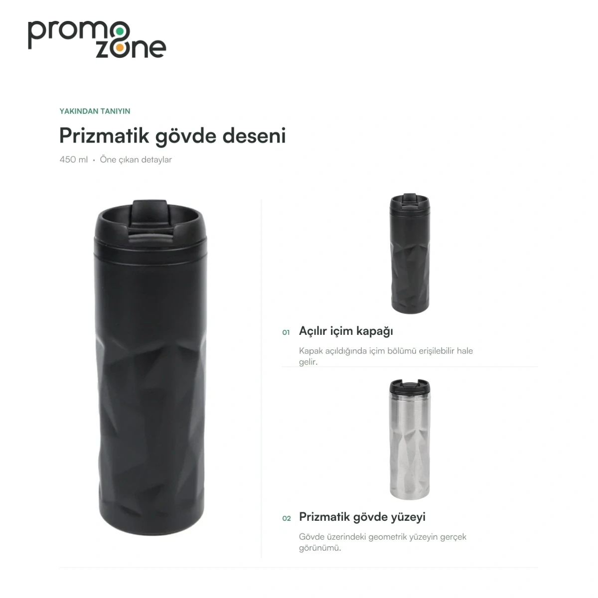 450 ml Prizmatik Gövde Desenli Termos