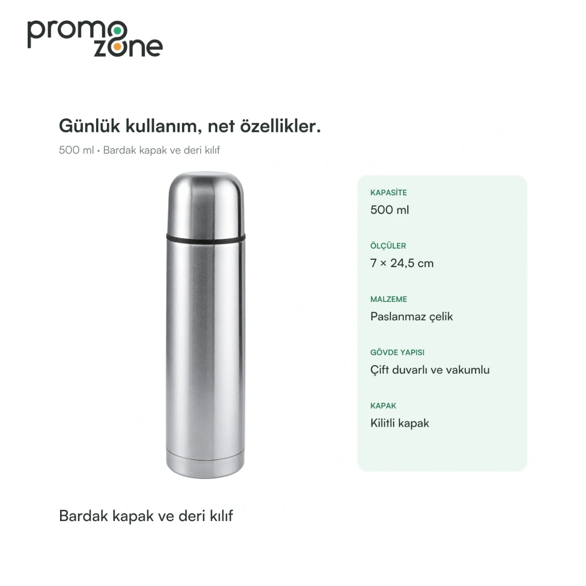 500 ml Bardak Kapaklı Deri Kılıflı Termos Bardak Promozone