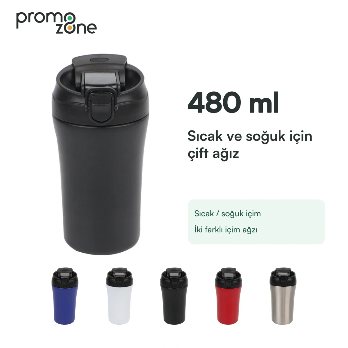480 ml Çift Ağızlı Sıcak ve Soğuk İçimli Termos Bardak Promozone