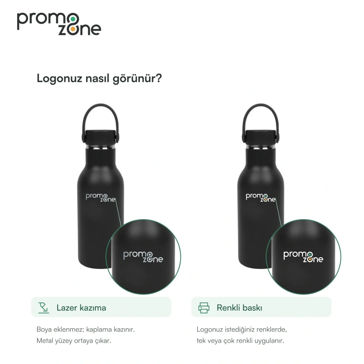 360 ml Taşıma Kulplu Termos — logo uygulaması önizlemesi