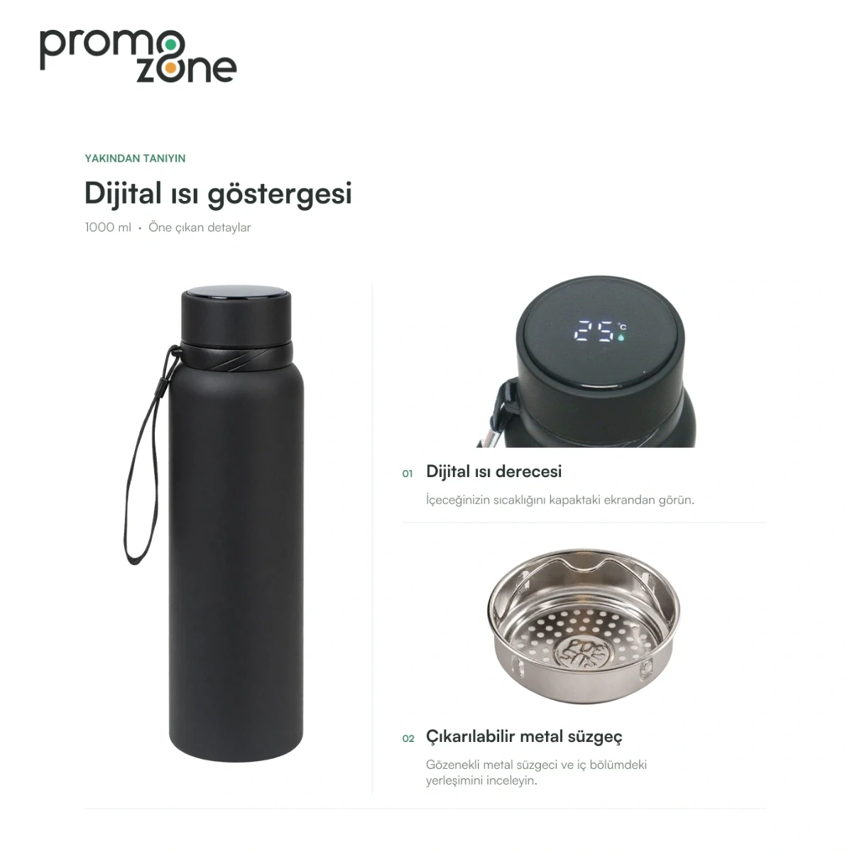 1000 ml Dijital Sıcaklık Göstergeli Termos
