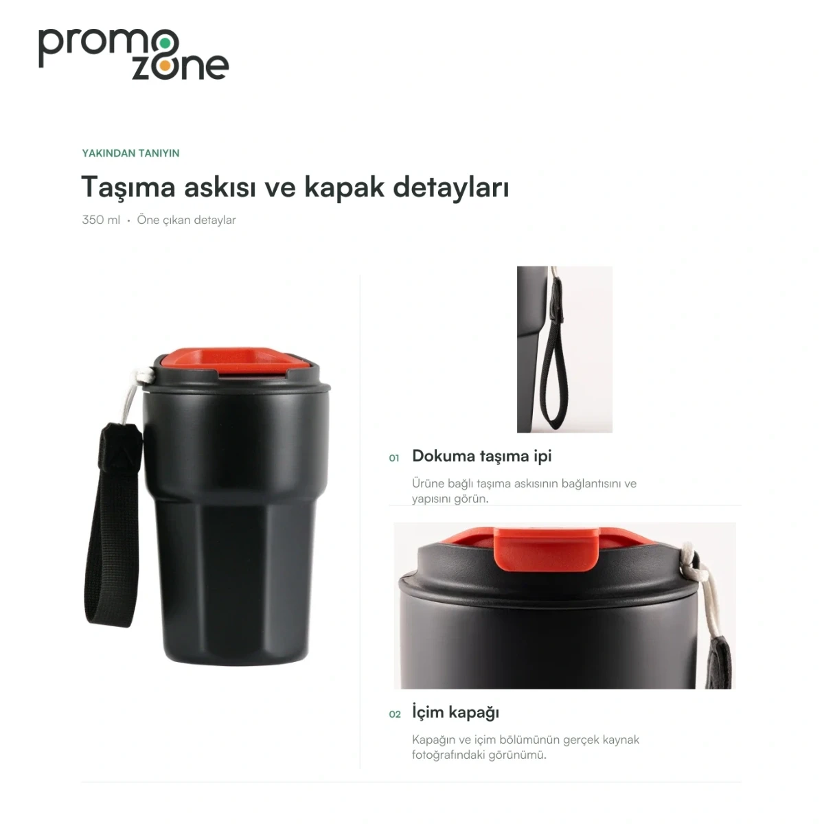 350 ml Taşıma İpli Termos Bardak