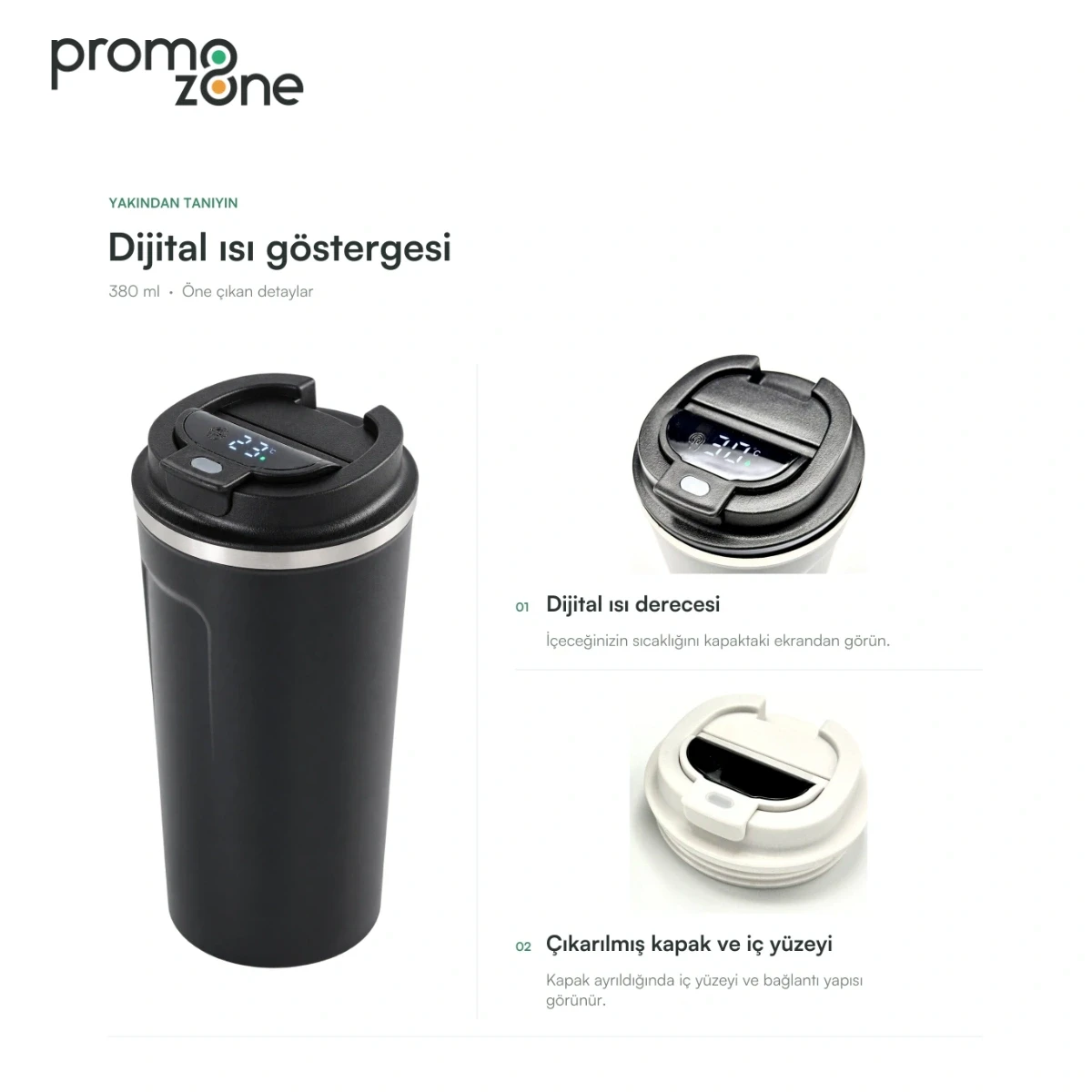 380 ml Dijital Sıcaklık Göstergeli Termos Bardak
