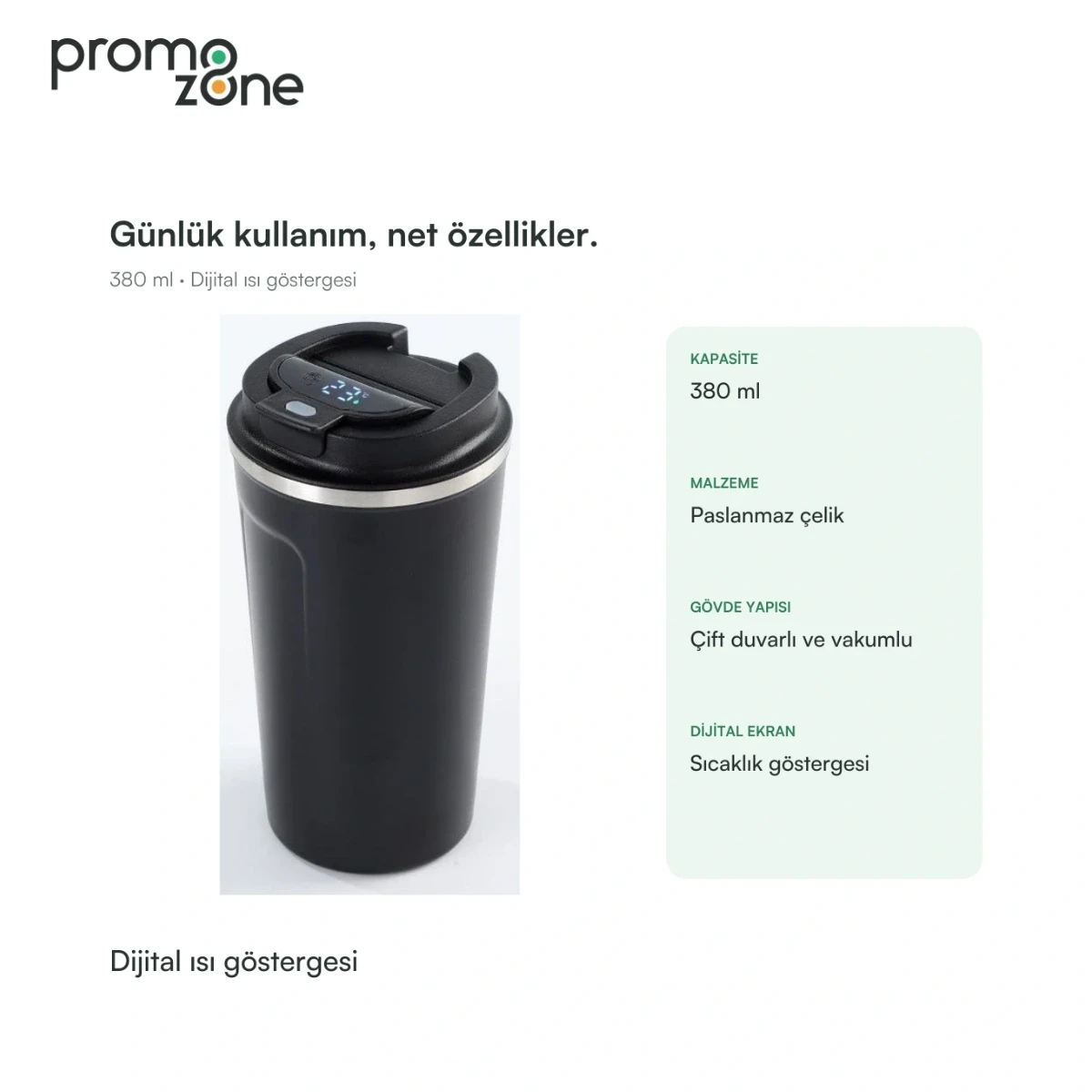 380 ml Dijital Sıcaklık Göstergeli Termos Bardak