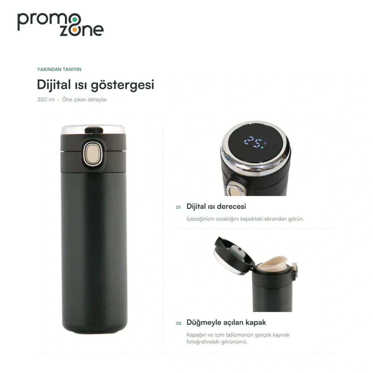 350 ml Dijital Sıcaklık Göstergeli Termos Promozone