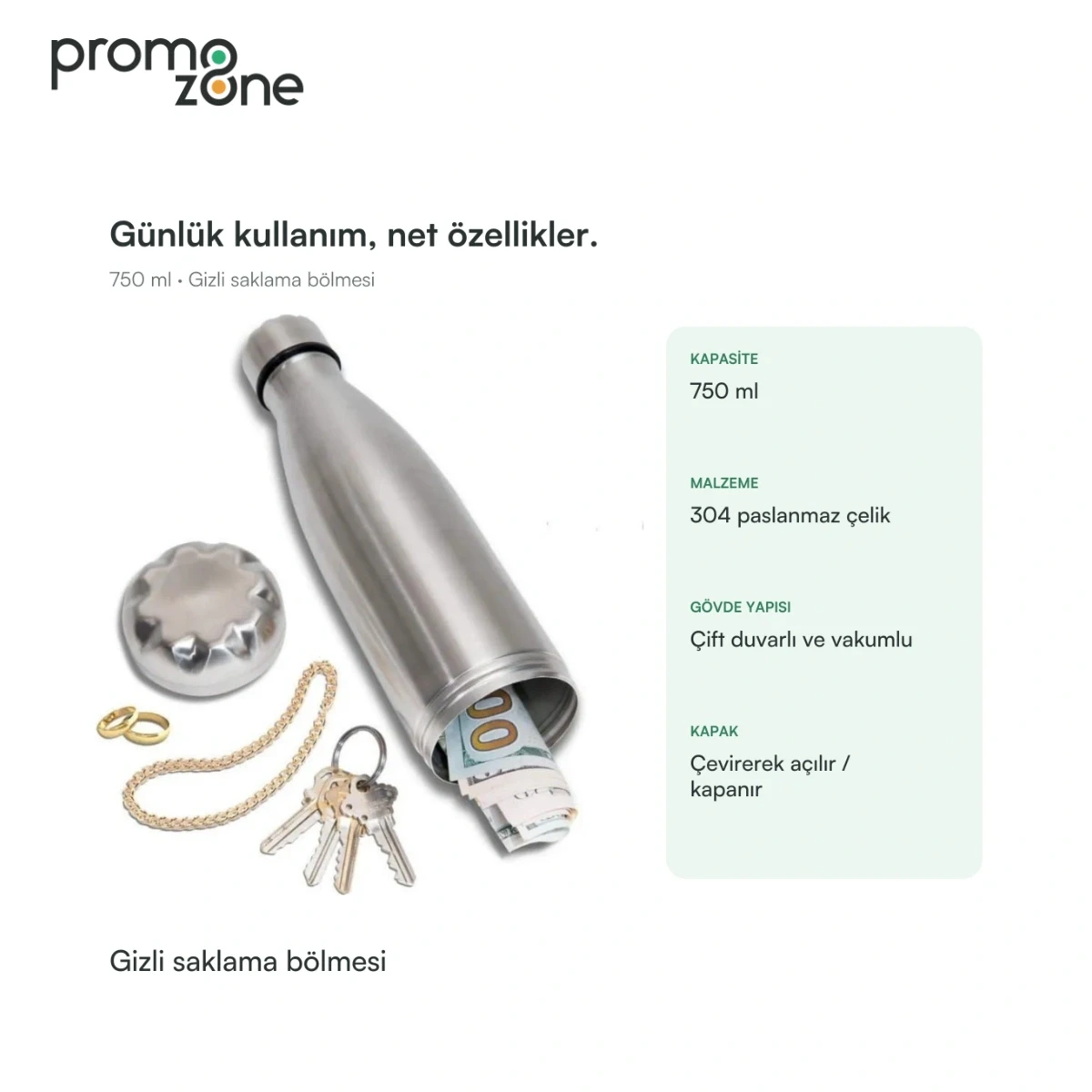 750 ml Gizli Bölmeli Termos Promozone
