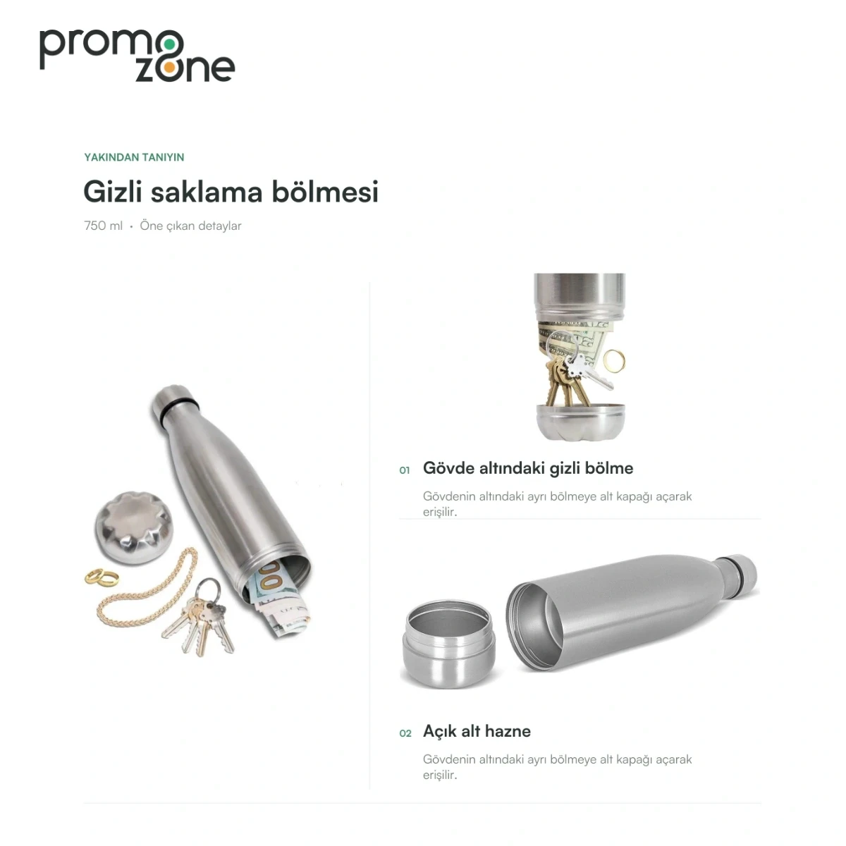 750 ml Gizli Bölmeli Termos — özelliklerin yakından görünümü