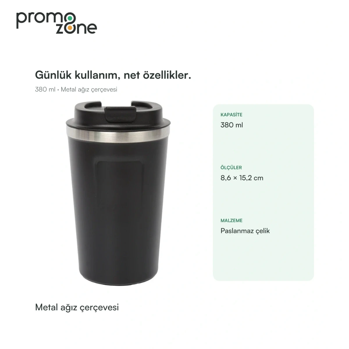 380 ml Metal Ağız Çerçeveli Termos Bardak
