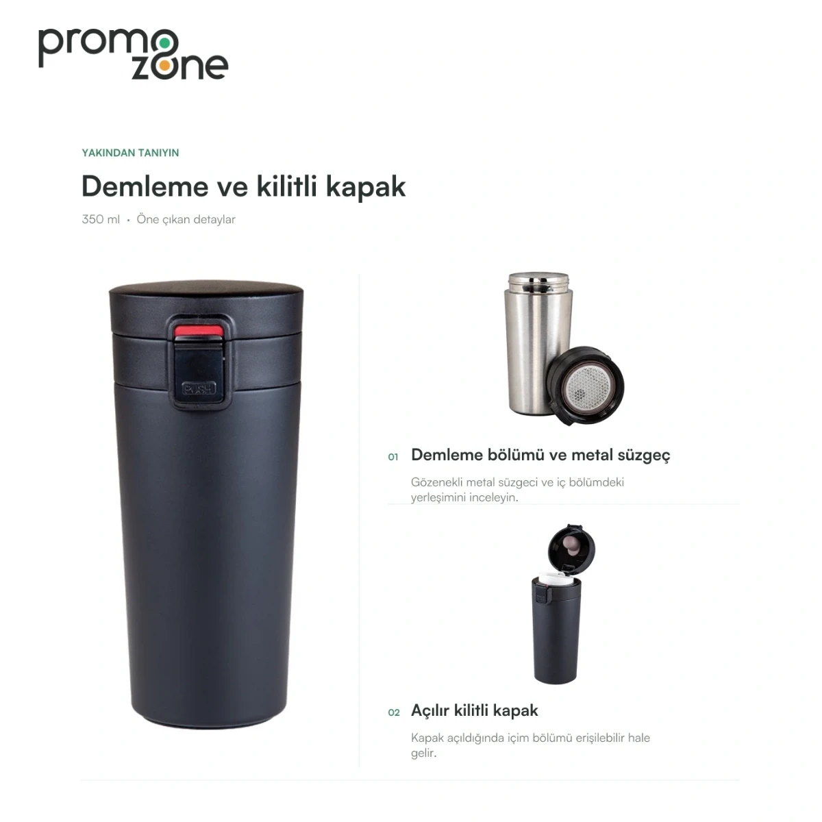 350 ml Kilitli Kapaklı Termos Bardak
