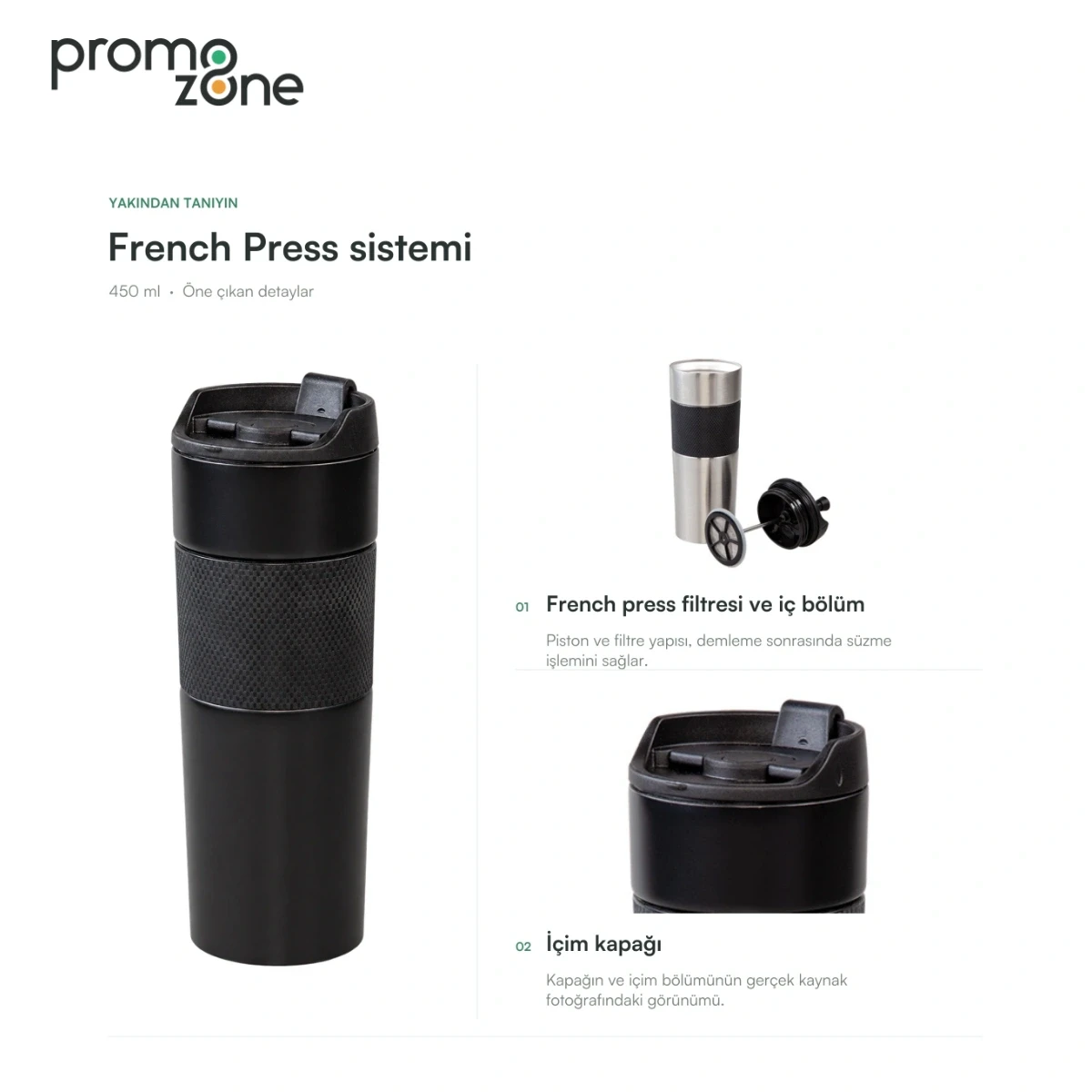 450 ml French Press Demleme Sistemli Termos